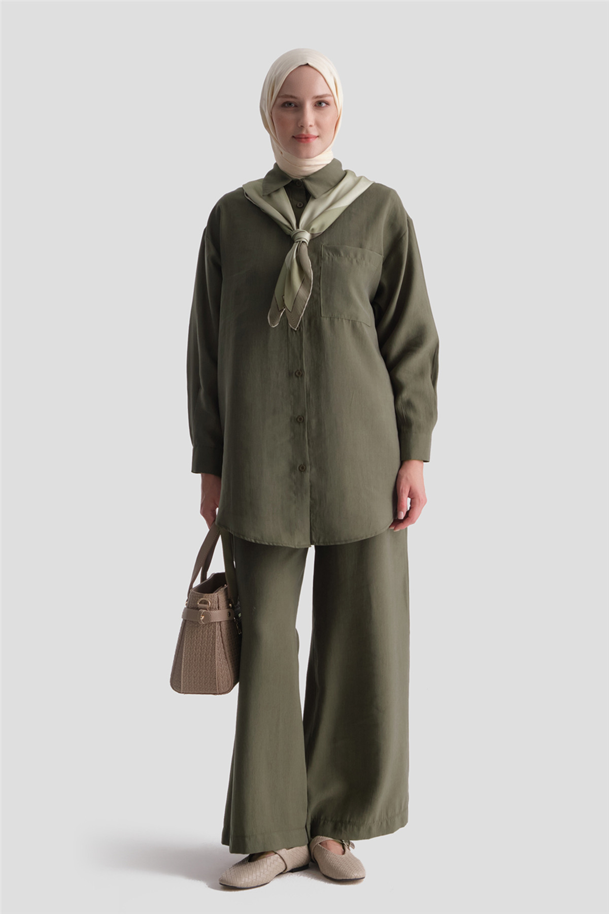 Armine Tencel Blended Trousers Suit Khaki