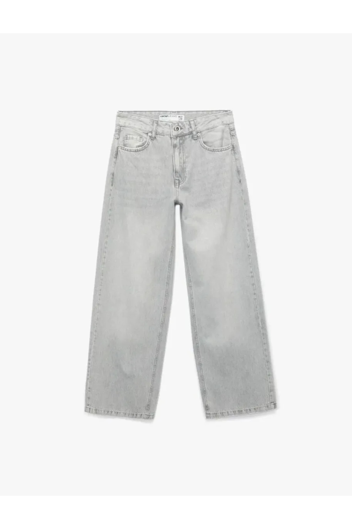 Koton Normal Bel Düğmeli Cepli Pamuklu Geniş Paça Jean Pantolon - Bianca Wide Leg Jeans görsel 4