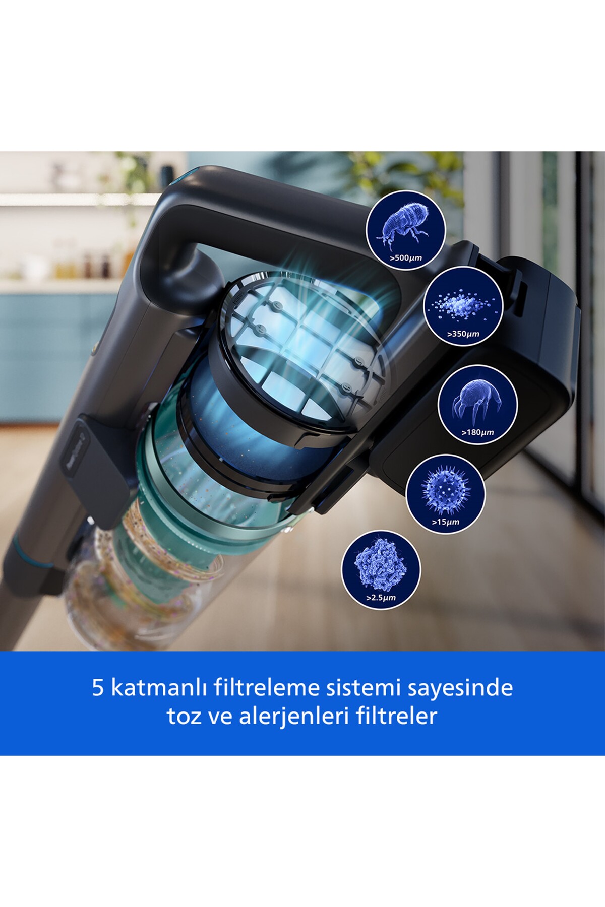 جاروبرقی بی‌سیم 8000 سری، قدرت مکش 360 درجه، سری LED، تا 80 دقیقه استفاده، مدل XC8156/10