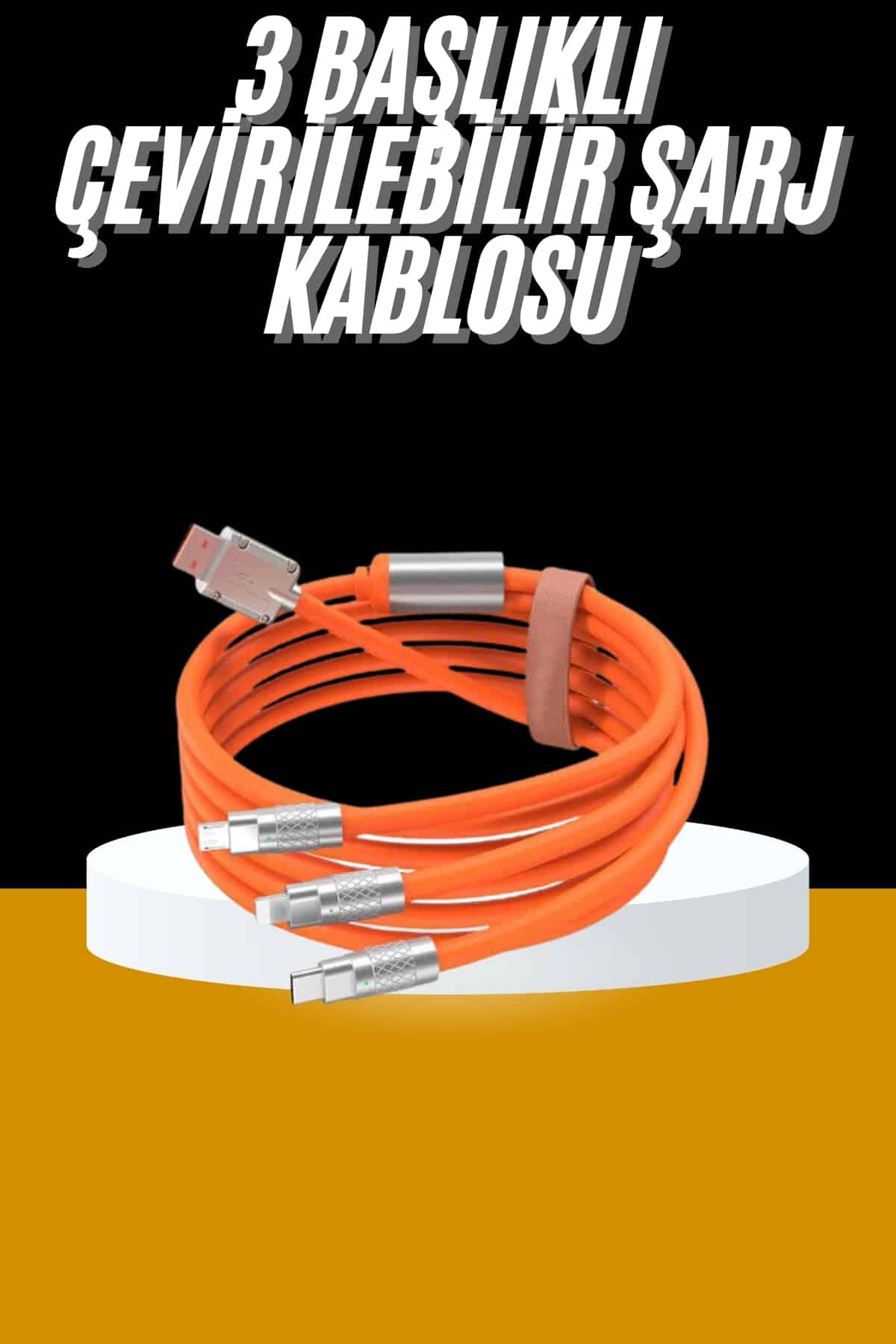 markentegra 120W 3 İn 1 Uyumlu Silikon Şarj Kablosu Hızlı Şarj Kablosu
