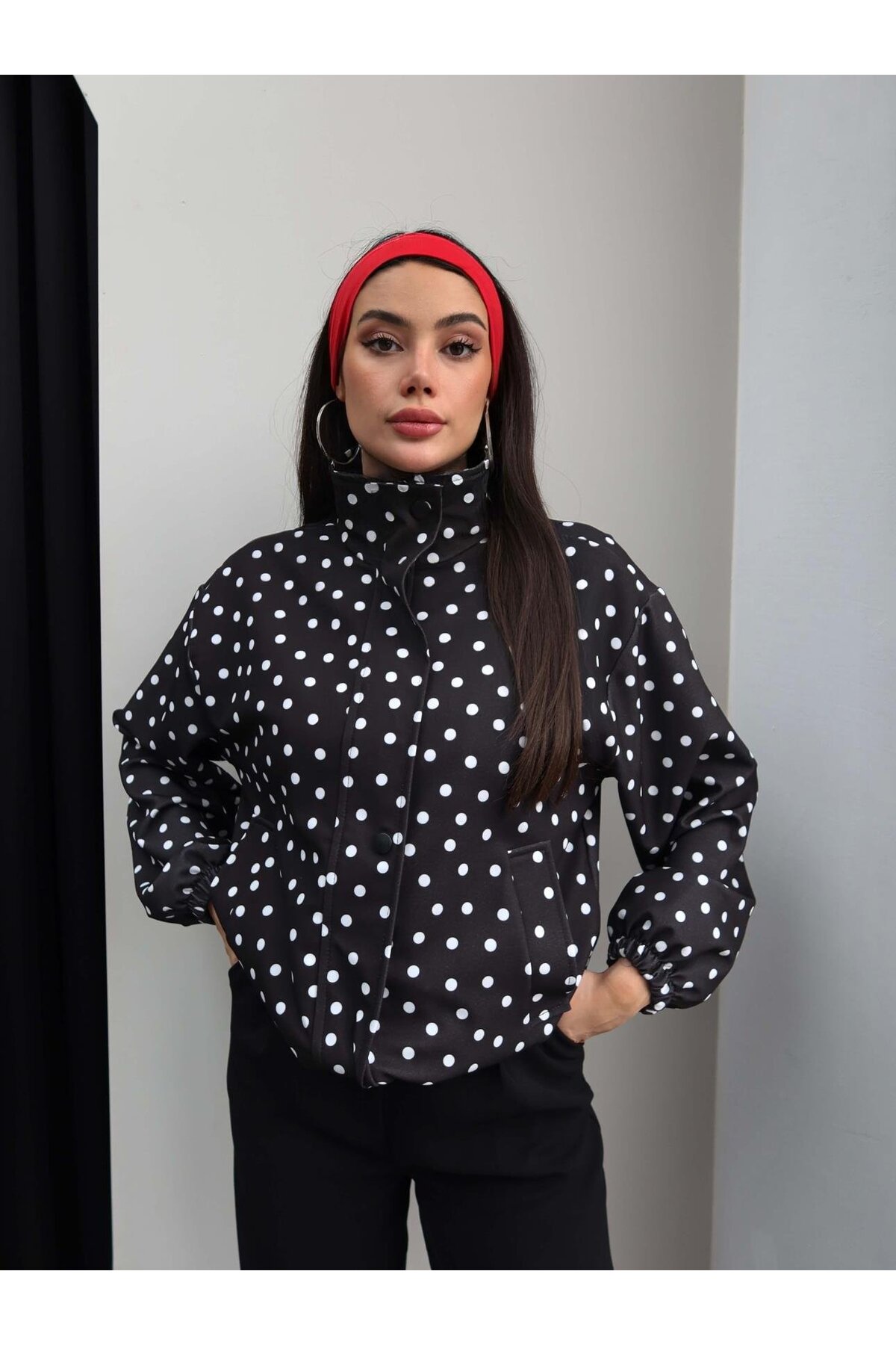 Moderk Oversize Puantiyeli Ceket Yağmurluk görsel 4