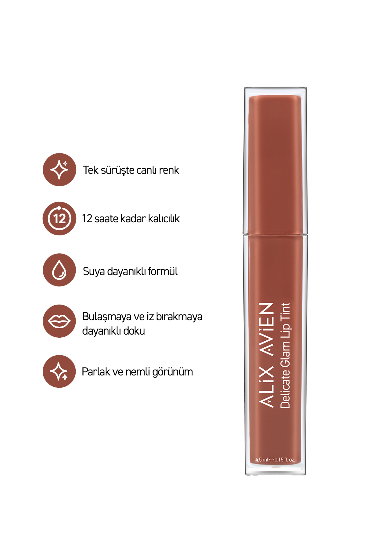 رنگ لب براق پایه آب - رنگ لب دلیکیت گلم 705 قهوه‌ای آجری — بژ LIPTINT — تصویر 3 از 6