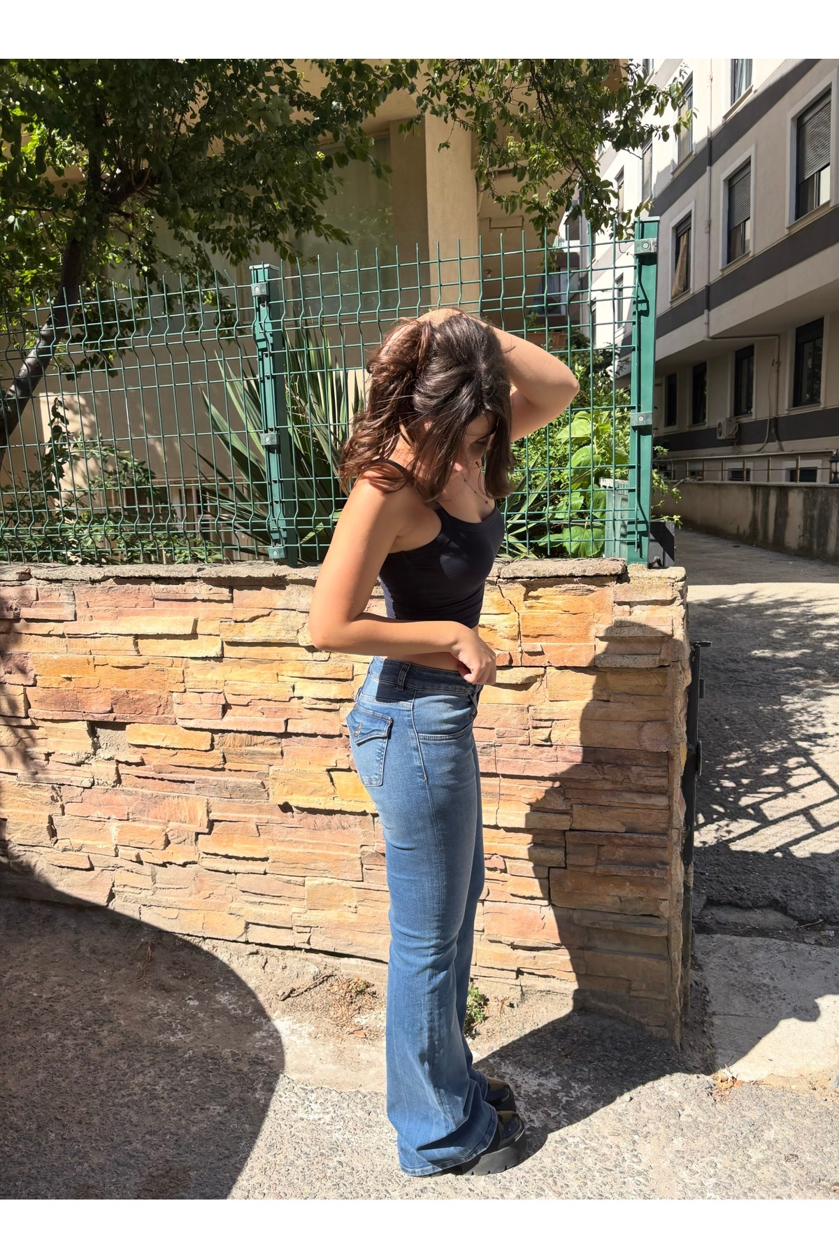 Messy Girls Kapaklı Düşük Bel Flare Jean Açık Mavi İspanyol Paça Denim Pantolon görsel 5