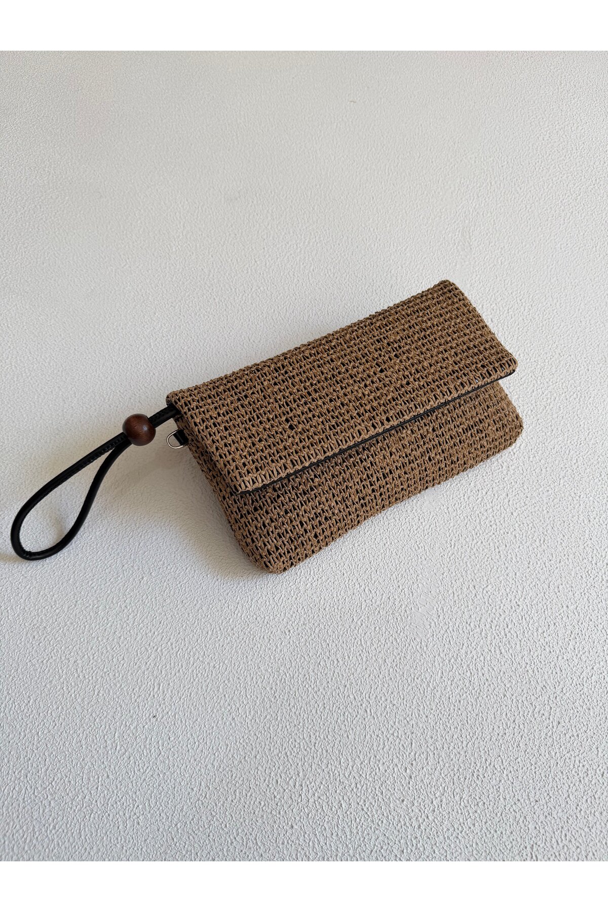 Mia Collection Sade Model Clutch Çanta , Portföy Çanta , El Çantası Hasır Cam Kırığı Siyah görsel 2