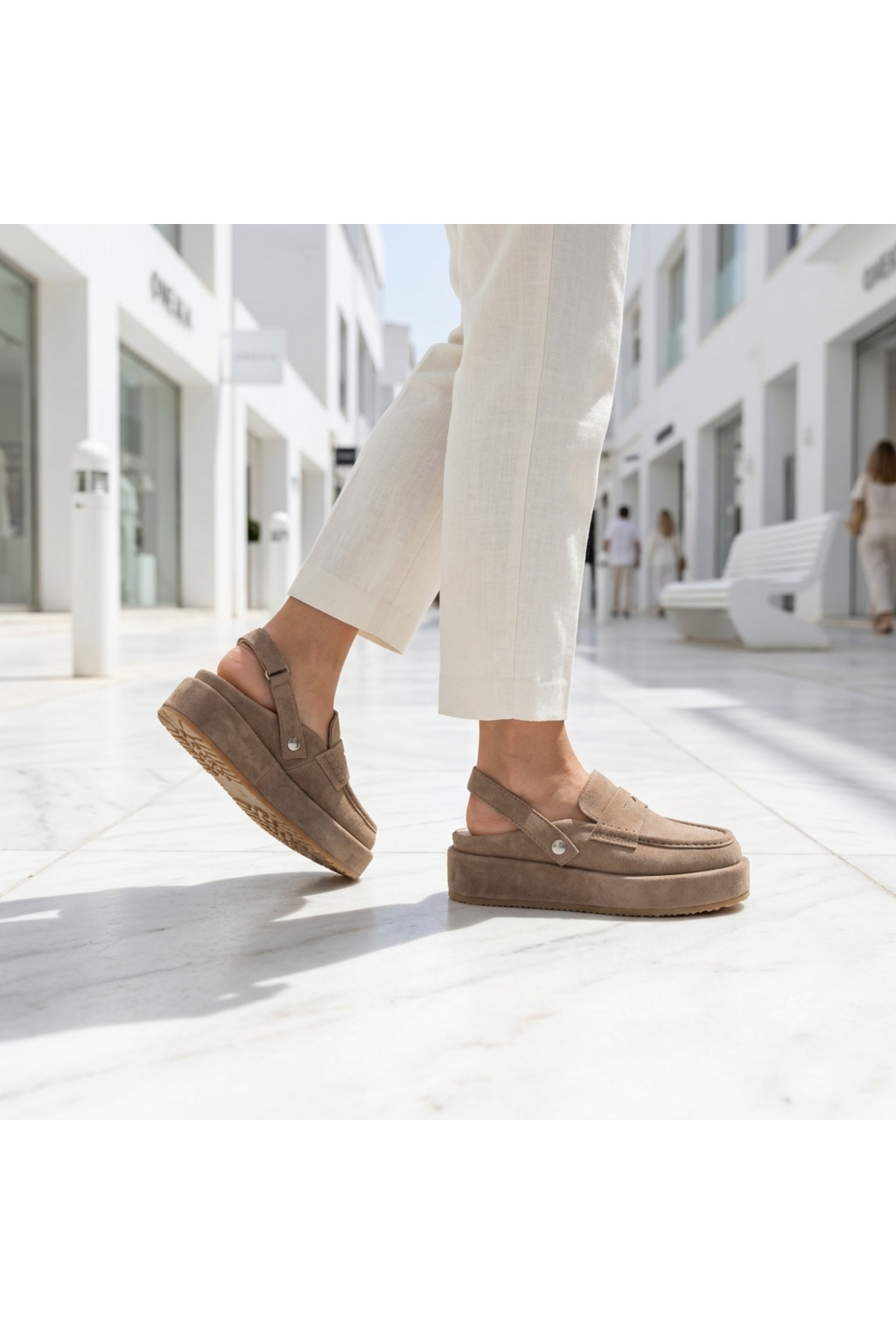 Oneka Shoes Kadın günlük sandalet loafer kuşak vizon süet sarma 070826VSS0915