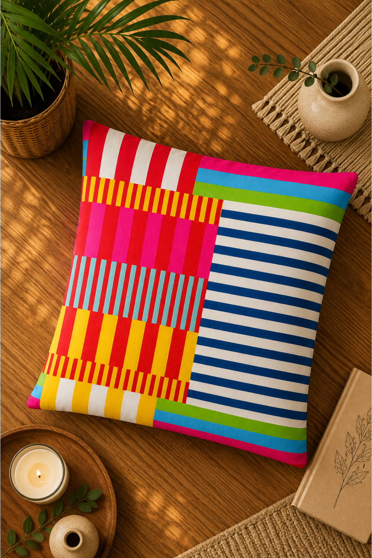 Dijital Baskılı Dekoratif Kırlent Kılıfı 43x43 cm – Modern Desenli Keten Dokulu
