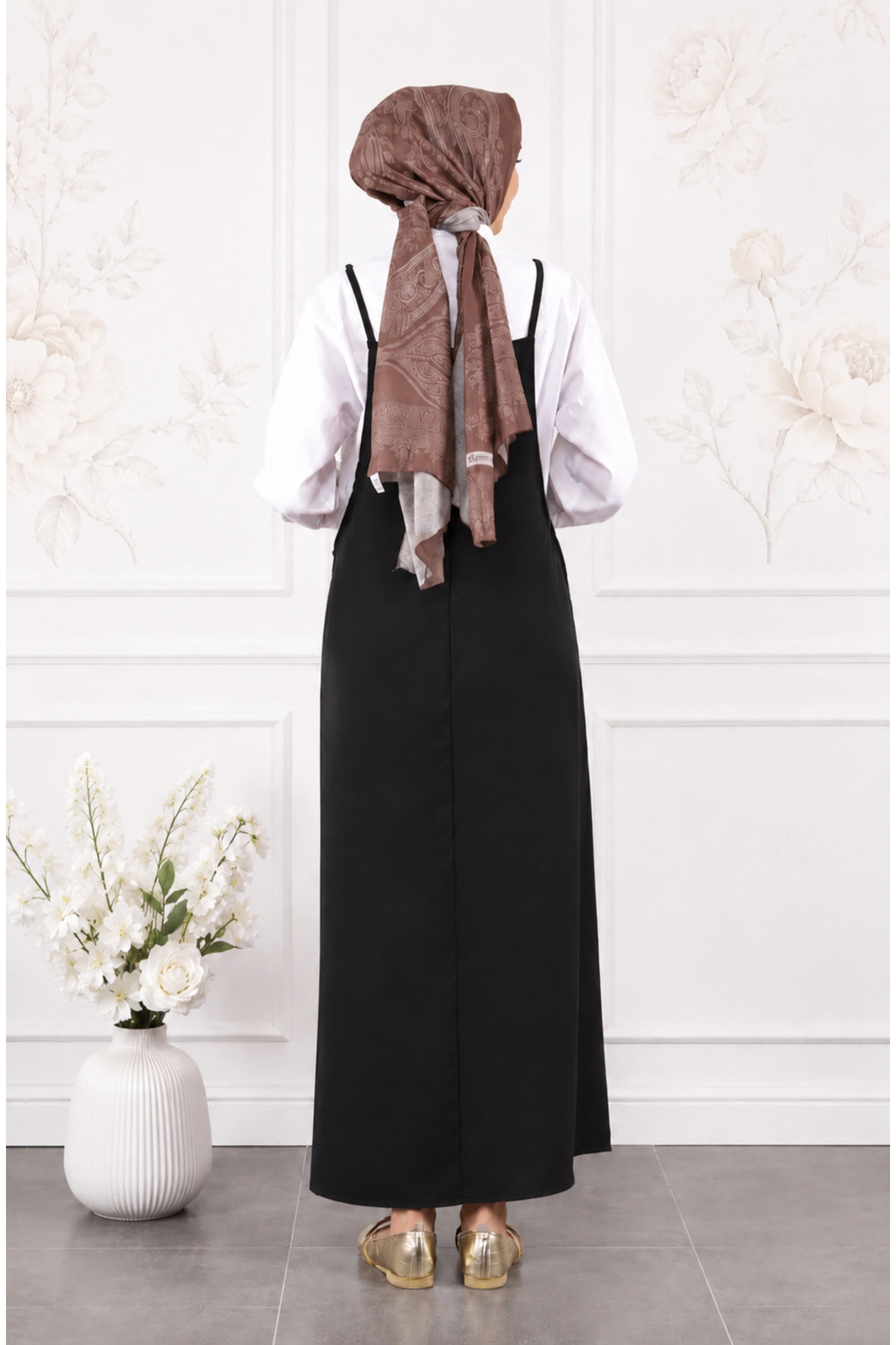 Liora Moda Ayarlanabilir Ip Askılı Siyah jile Elbise görsel 3