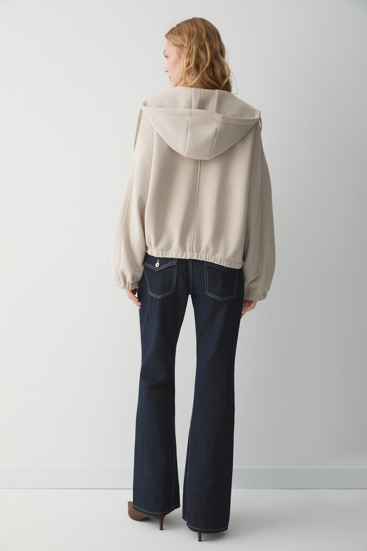 ETHIQUET VALIT Kadın Çift Cepli Eteği Ve Kol Ucu Lastikli Fermuarlı Oversize Taş Rengi Sweatshirt görsel 5