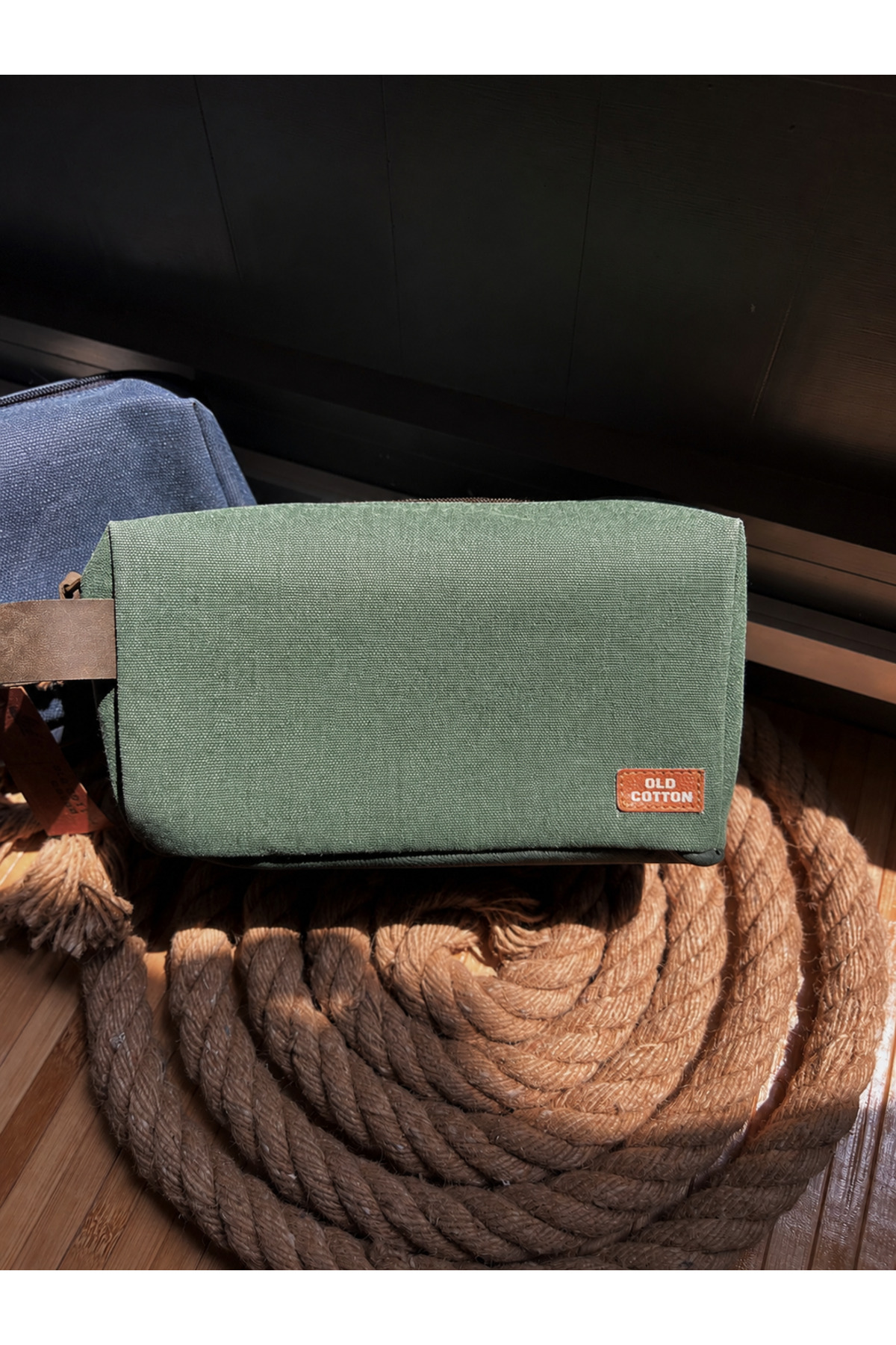 OLD COTTON BAGS Yeşil Kanvas Unisex El Çantası Fermuarlı Günlük Organizer Çanta 22x14x8 cm görsel 8