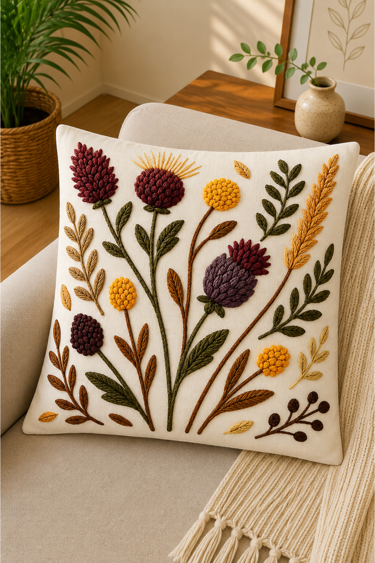 Dijital Baskılı Dekoratif Kırlent Kılıfı 43x43 cm – Modern Desenli Keten Dokulu