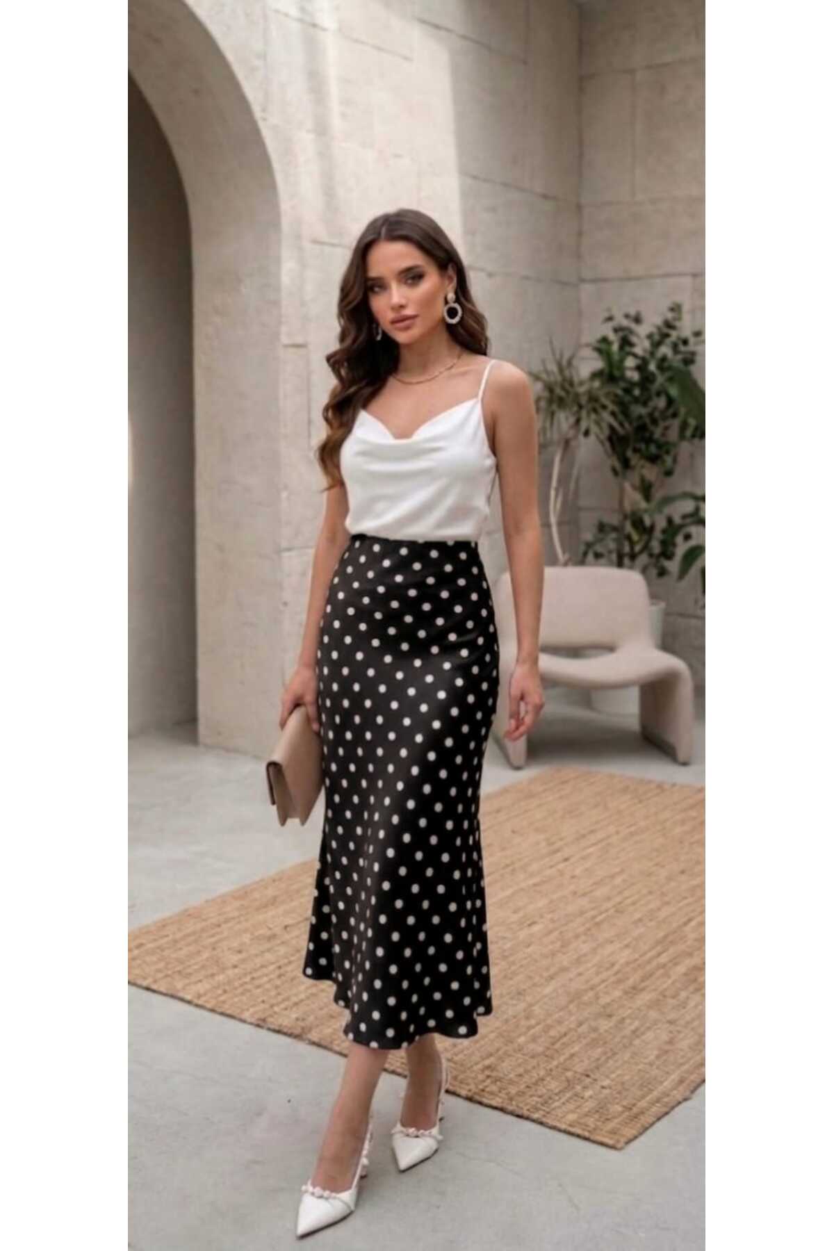 MODA UGS Kadın Kumaş Kemeri Lastikli 95 Cm Maxi Boy A Line Etek