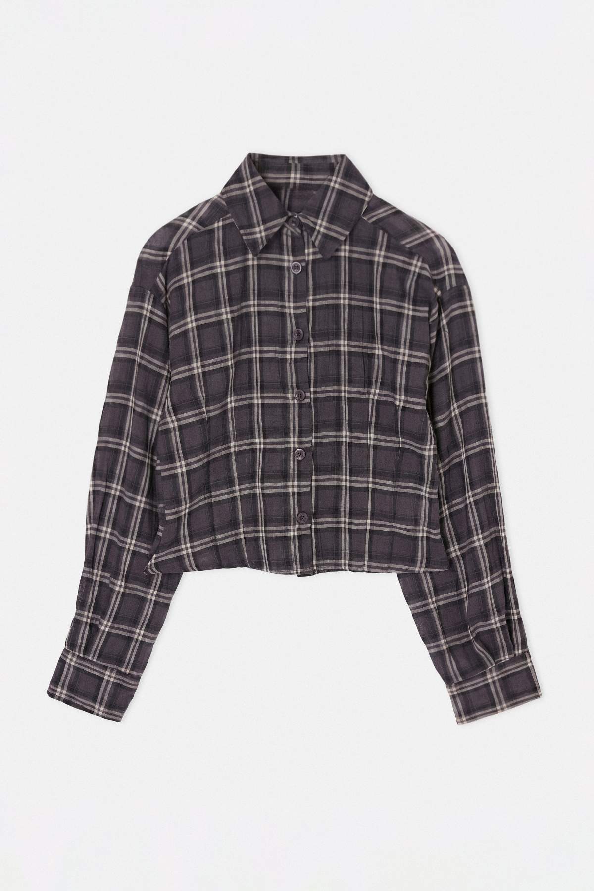 Drop by Trendyolmilla Lacivert Ekose Desenli Kısa Gömlek TDRSS26GO00106