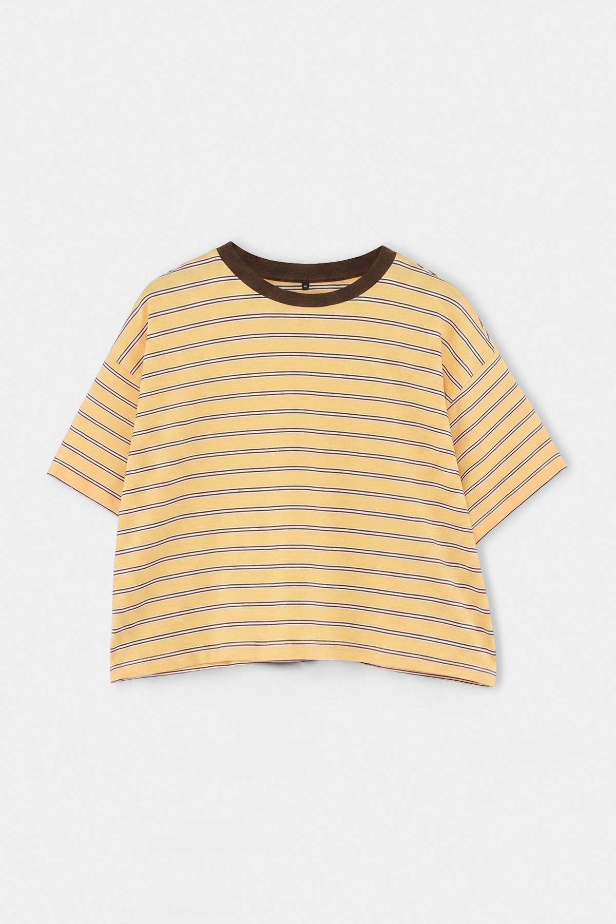 Trendyolmilla Curve Sarı Çizgili Boxy/Relaxed Kalıp Kısa Kollu Pamuk Karışımlı Örme T-Shirt TBBSS26BF00088