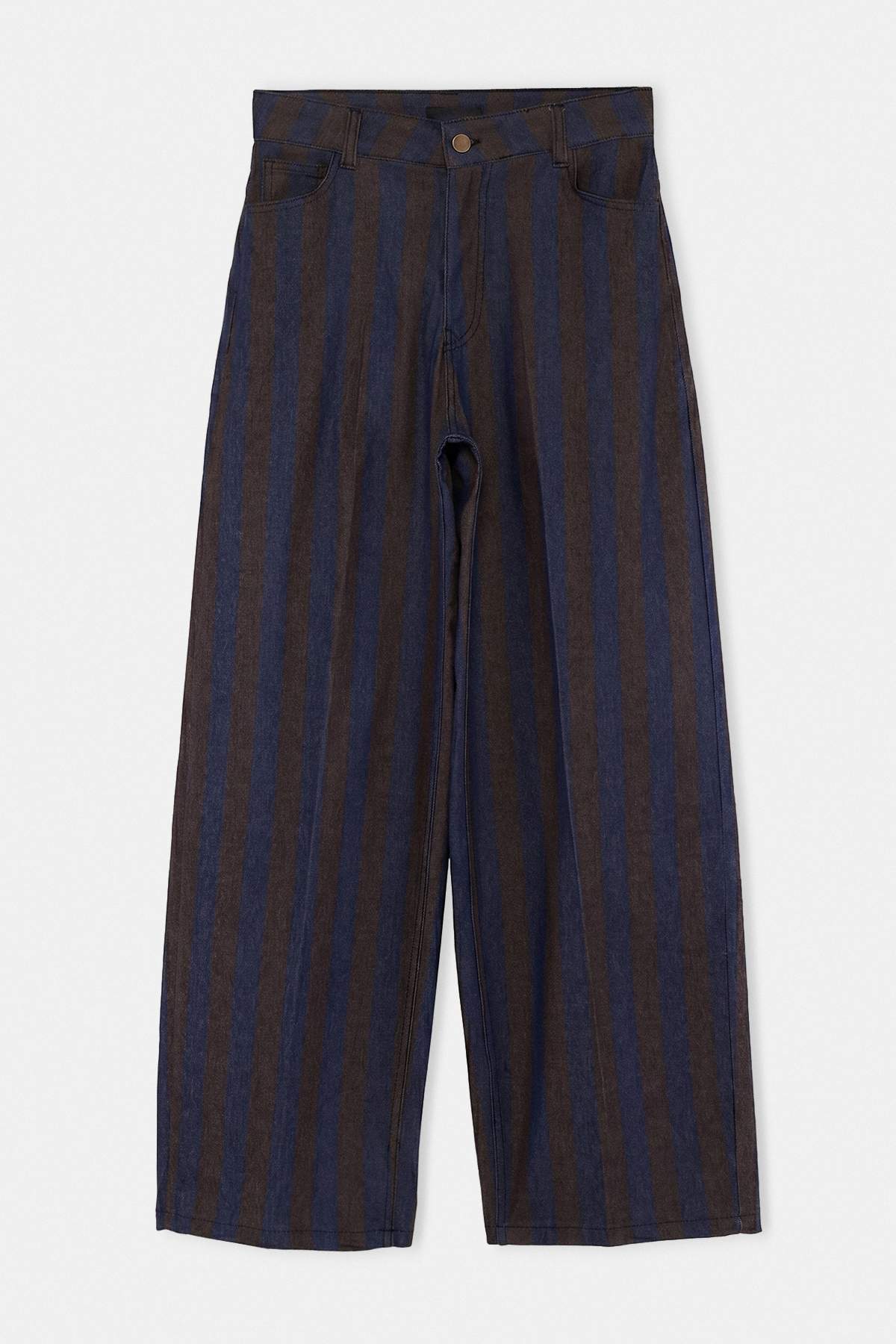 Trendyolmilla Lacivert Kahverengi Çizgili Pantolon TWOAW27PL00025