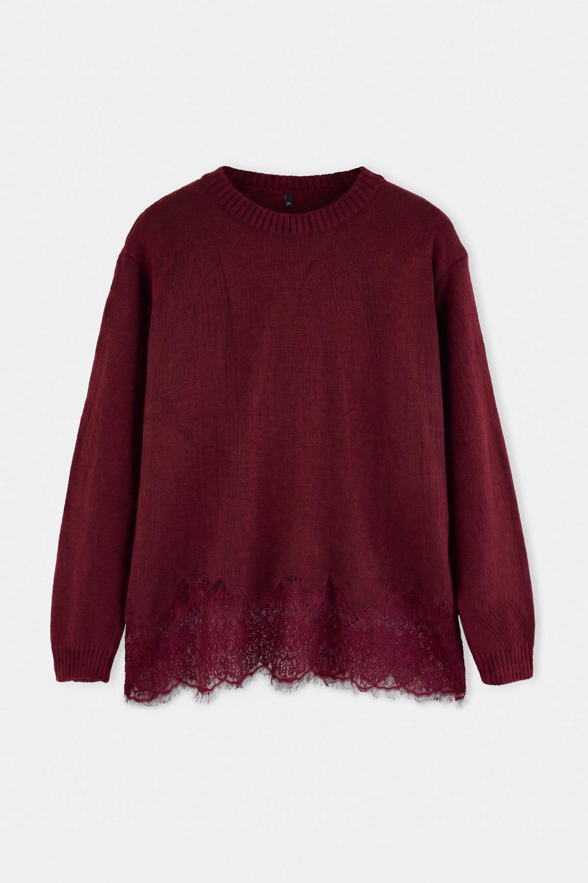 Trendyolmilla Modest Mürdüm Dantel Detaylı Bisiklet Yaka Triko Kazak TCTAW26AK00019