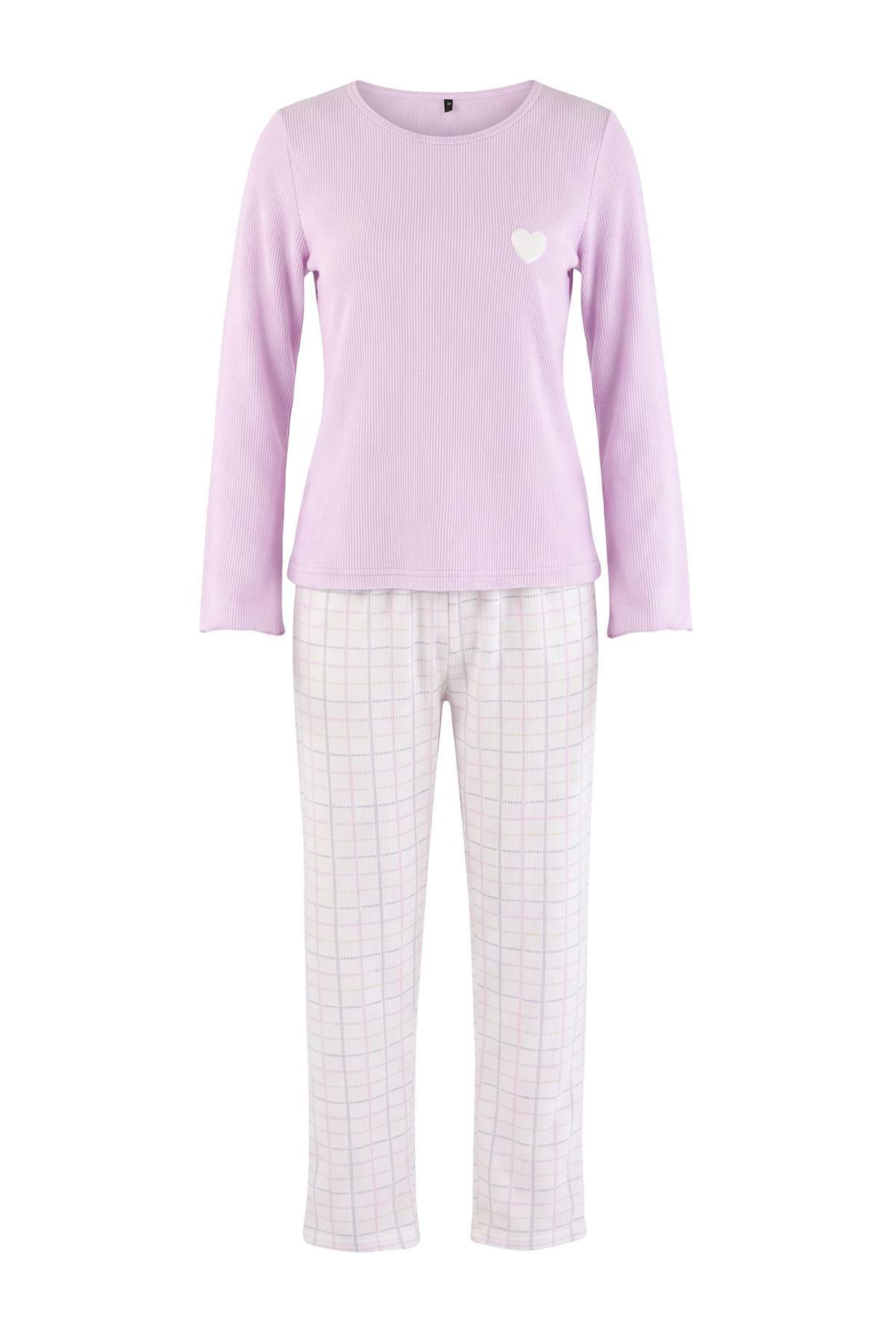 Trendyolmilla Lila Animal Aplike Waffle Örme Pijama Takımı THMAW26PT00187