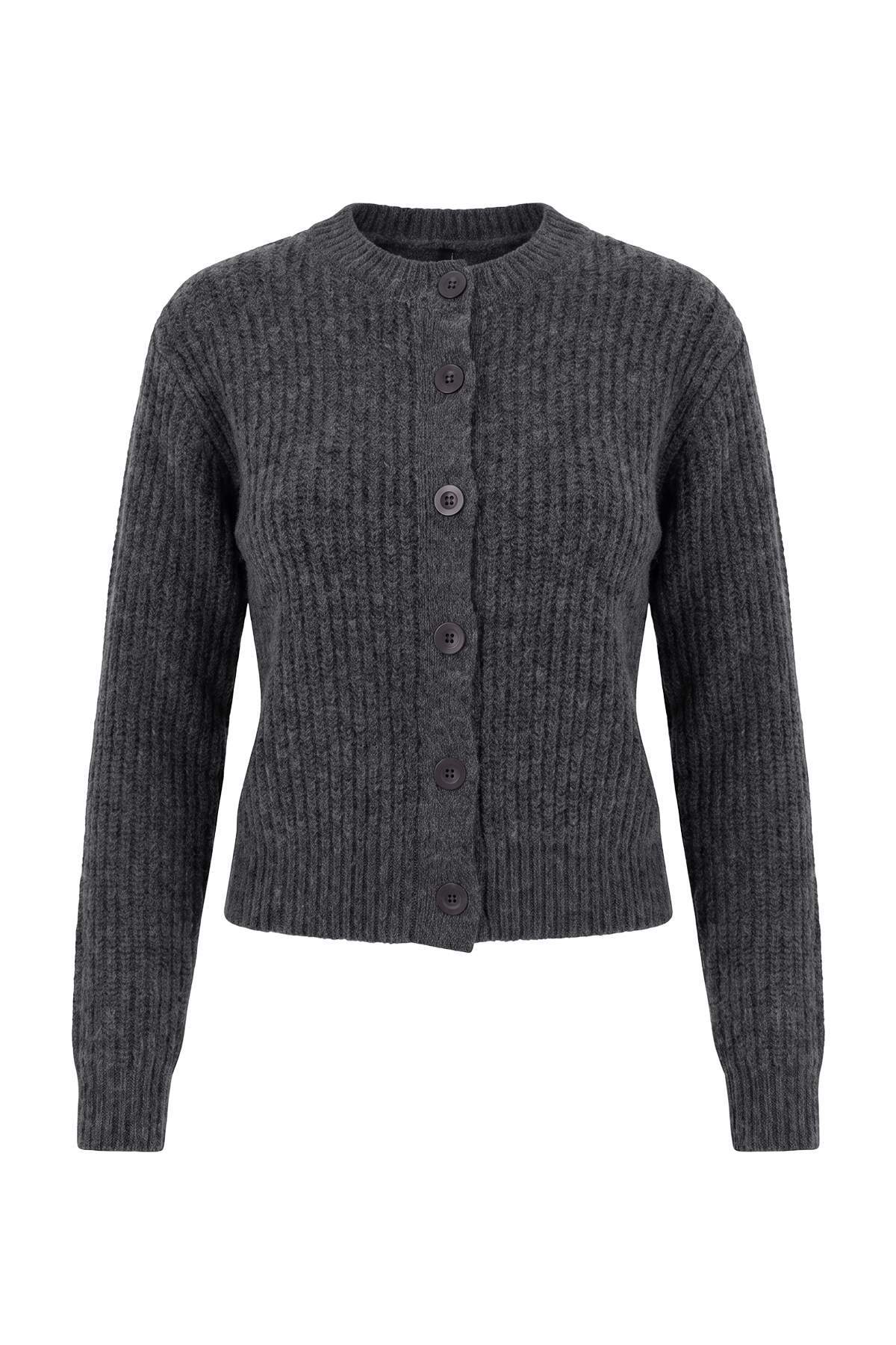 Trendyolmilla Wardrobe Essentials Antrasit Yumuşak Dokulu Basic Triko Hırka TWOAW26HI00204