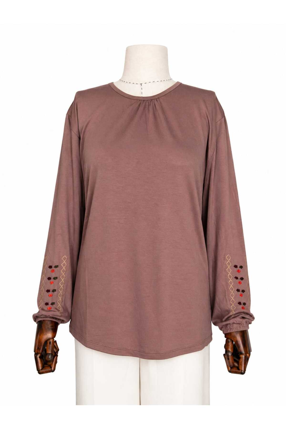 Women's Lycra Middle Age and Over Four Seasons Mother Combed Cotton Blouse New Season Sleeve Embroidered