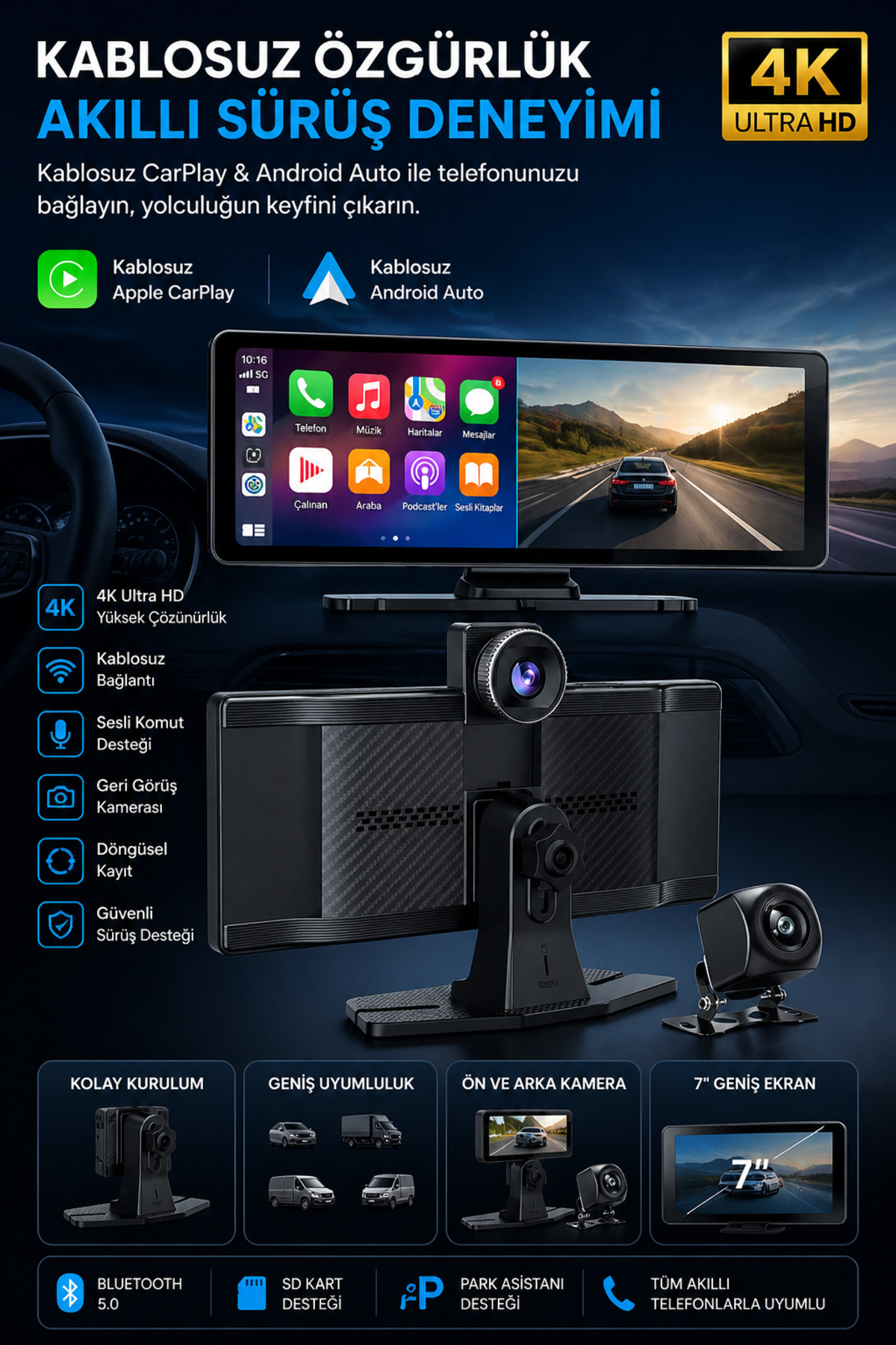 nextbuy Araç İçi Carplay Apple Android Uyumlu 10.2 İnç Ekran Tak