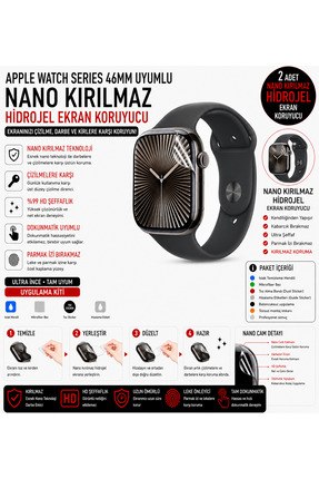 Astakos Apple Watch Series 10 46mm Uyumlu Nano Jel Ekran Koruyucu 2 Adet Darb...