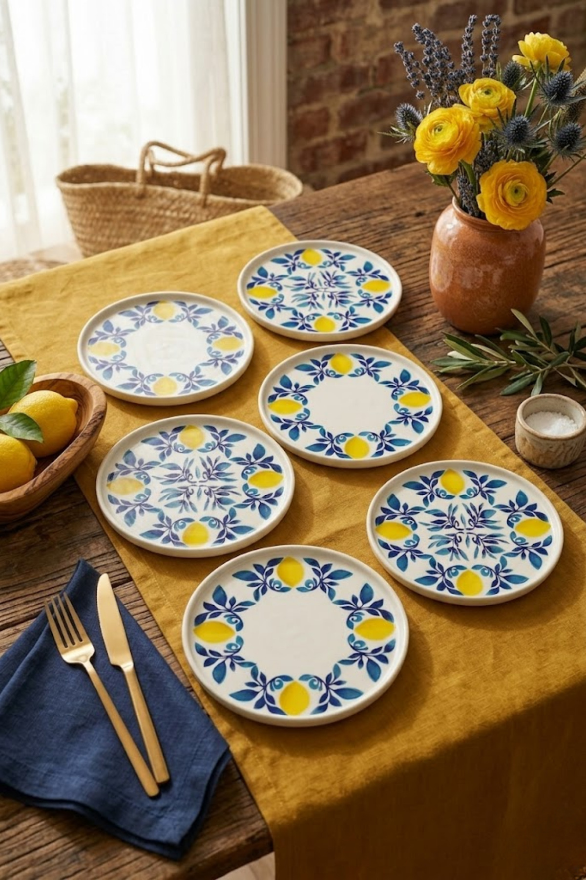 Papart Limon 6-Piece Handmade Stackable Ceramic Cake Plate Set - Premium Presentation & Breakfast Set - 20 cm
