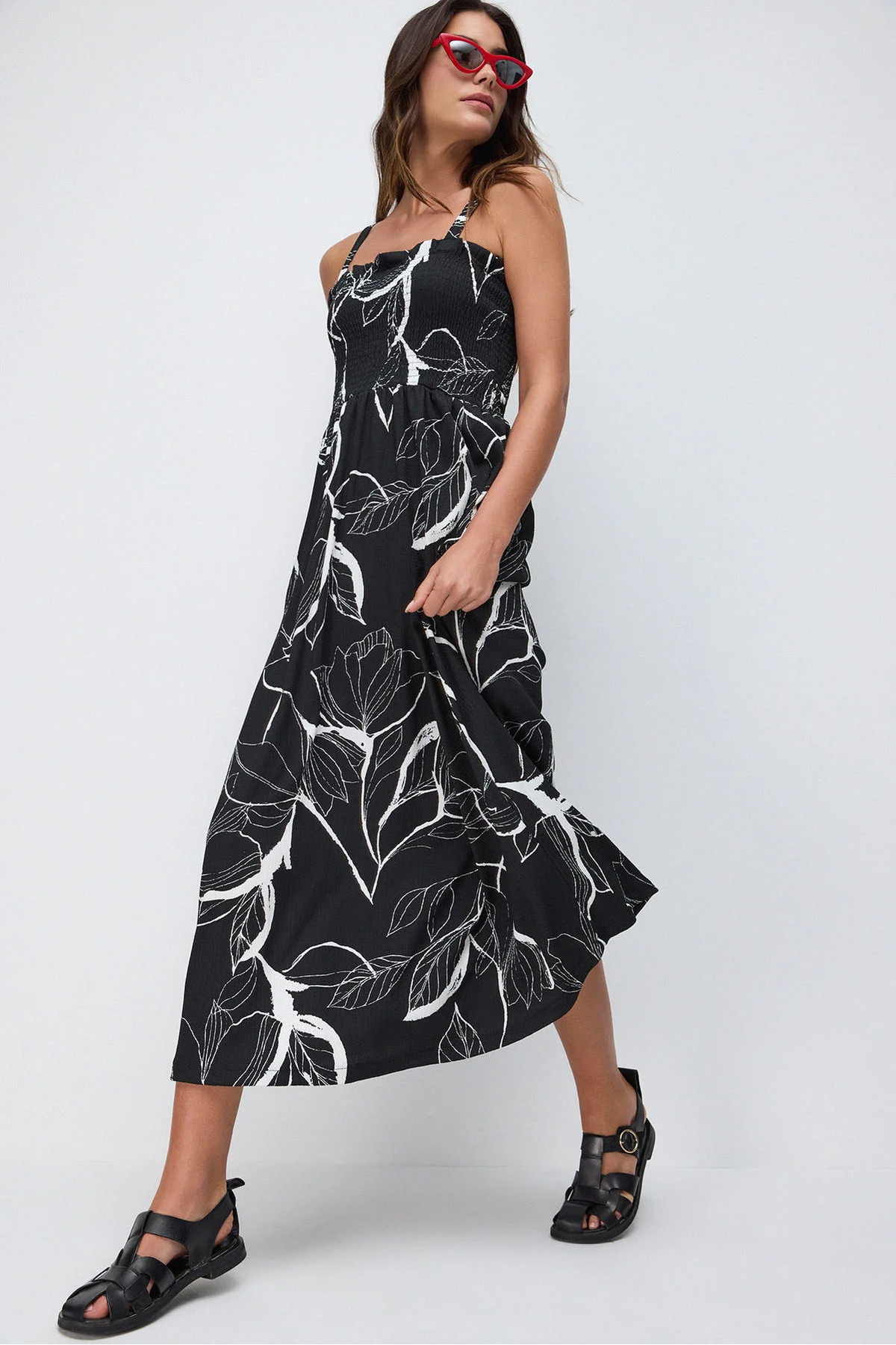 Patterned Fabric Long Strappy Dress