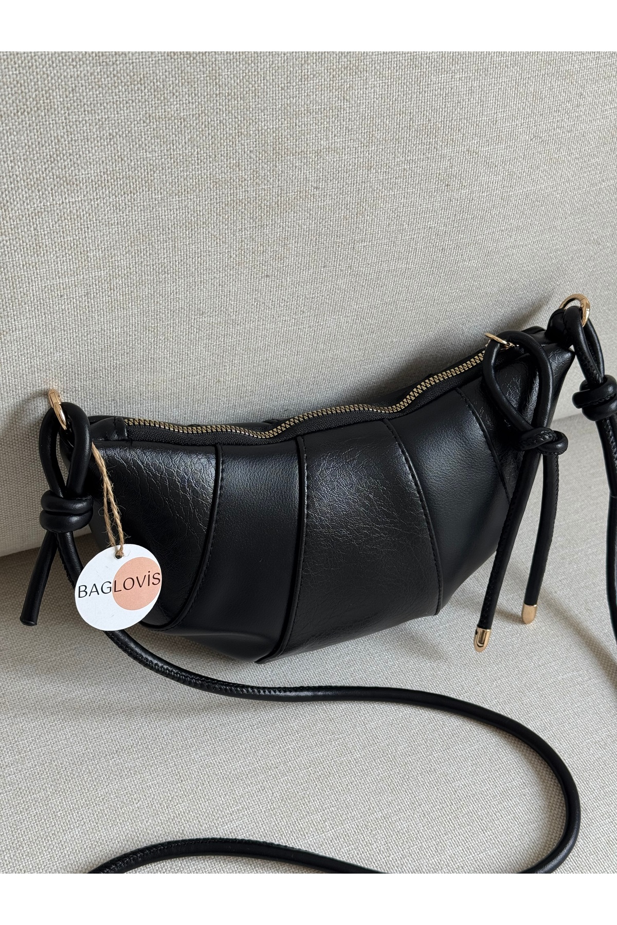 Women's Black Knot Detailed Croissant Model Stylish Shoulder and Armpit Bag