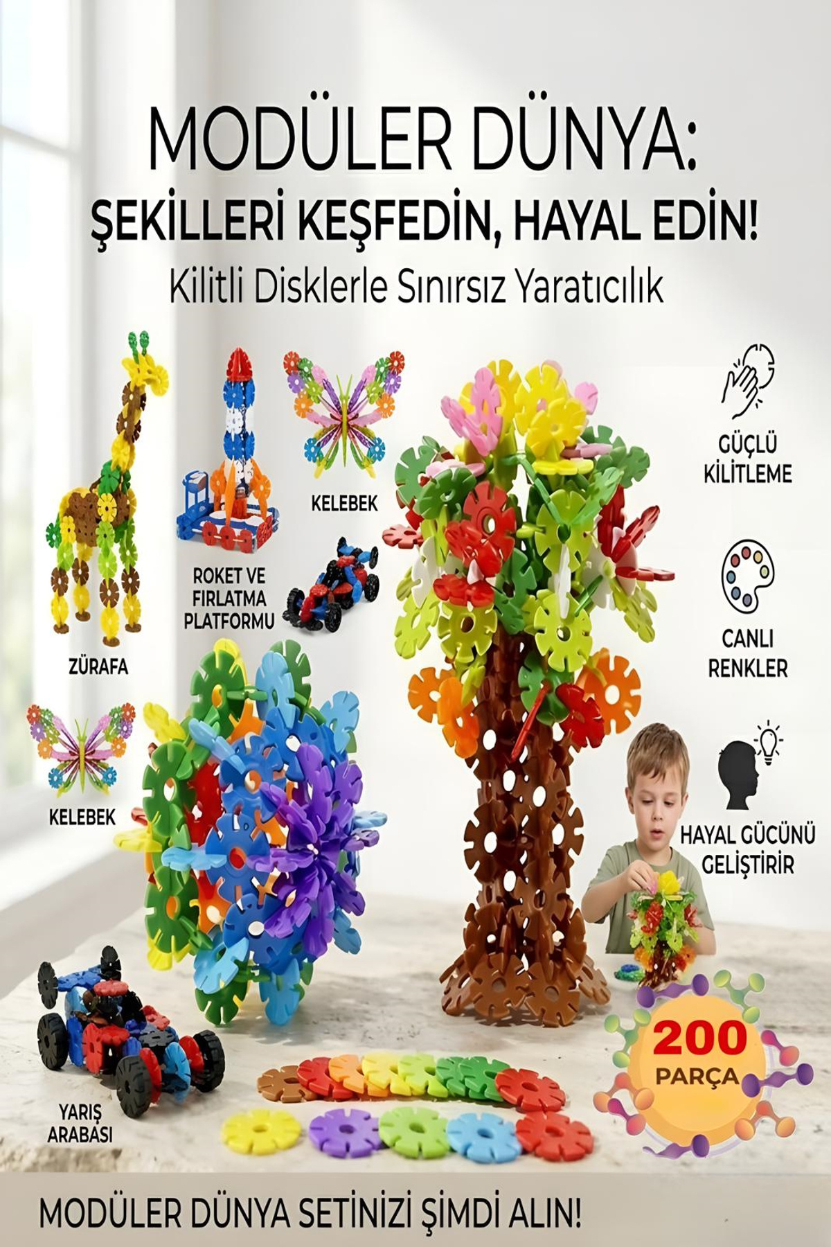 Hyd Oyuncak Yaratıcı Diskler 200 Parça Stem Eğitimi Uyumlu Kilitli