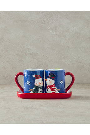 English Home Lovely Snowmans Dolomite 2'li Yılbaşı Kupa 400 ml Lacivert