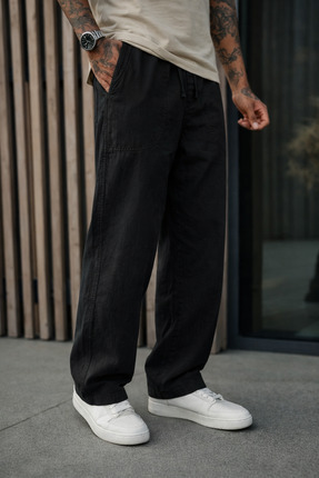 DAMGA JEANS Erkek Premium Jogger Relax Fit Siyah Keten Pantolon