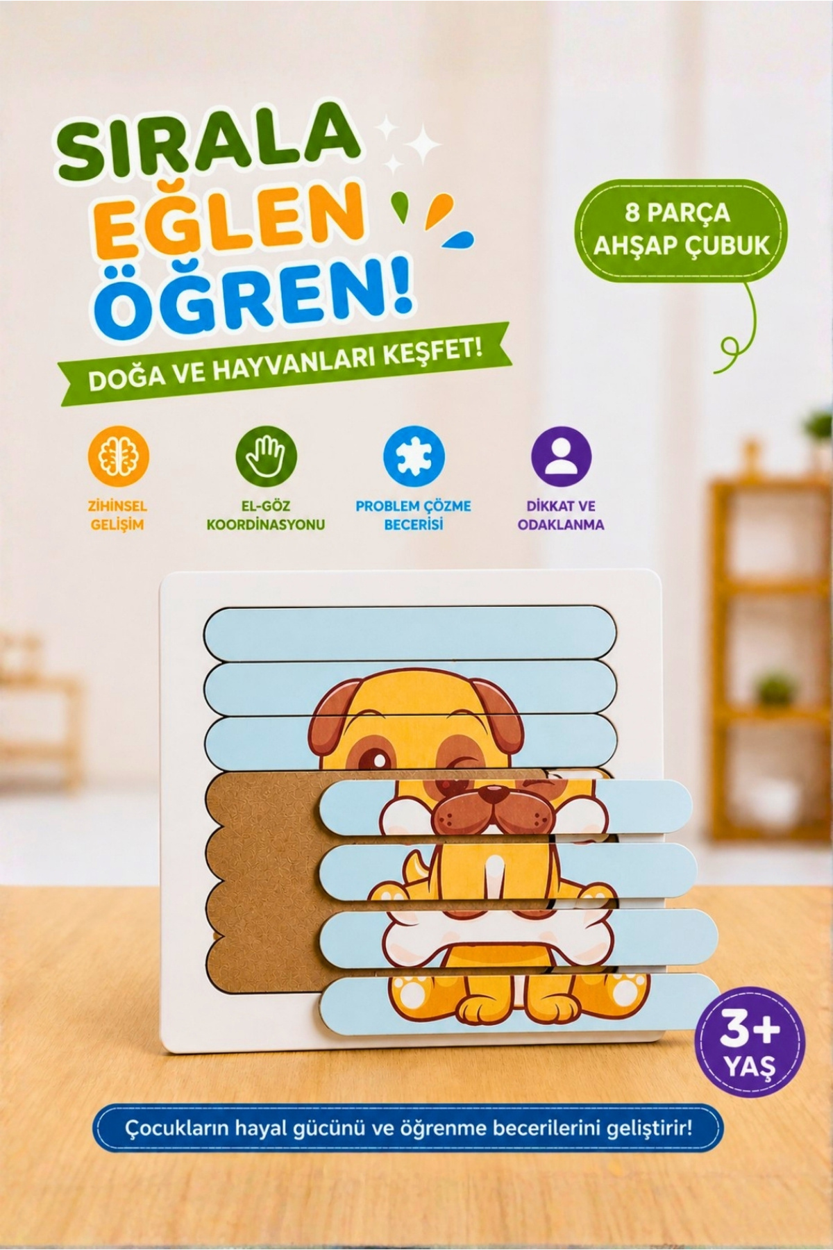 Montessori Educational Wooden Puzzle - Ribbon Puzzle - Cute Dog