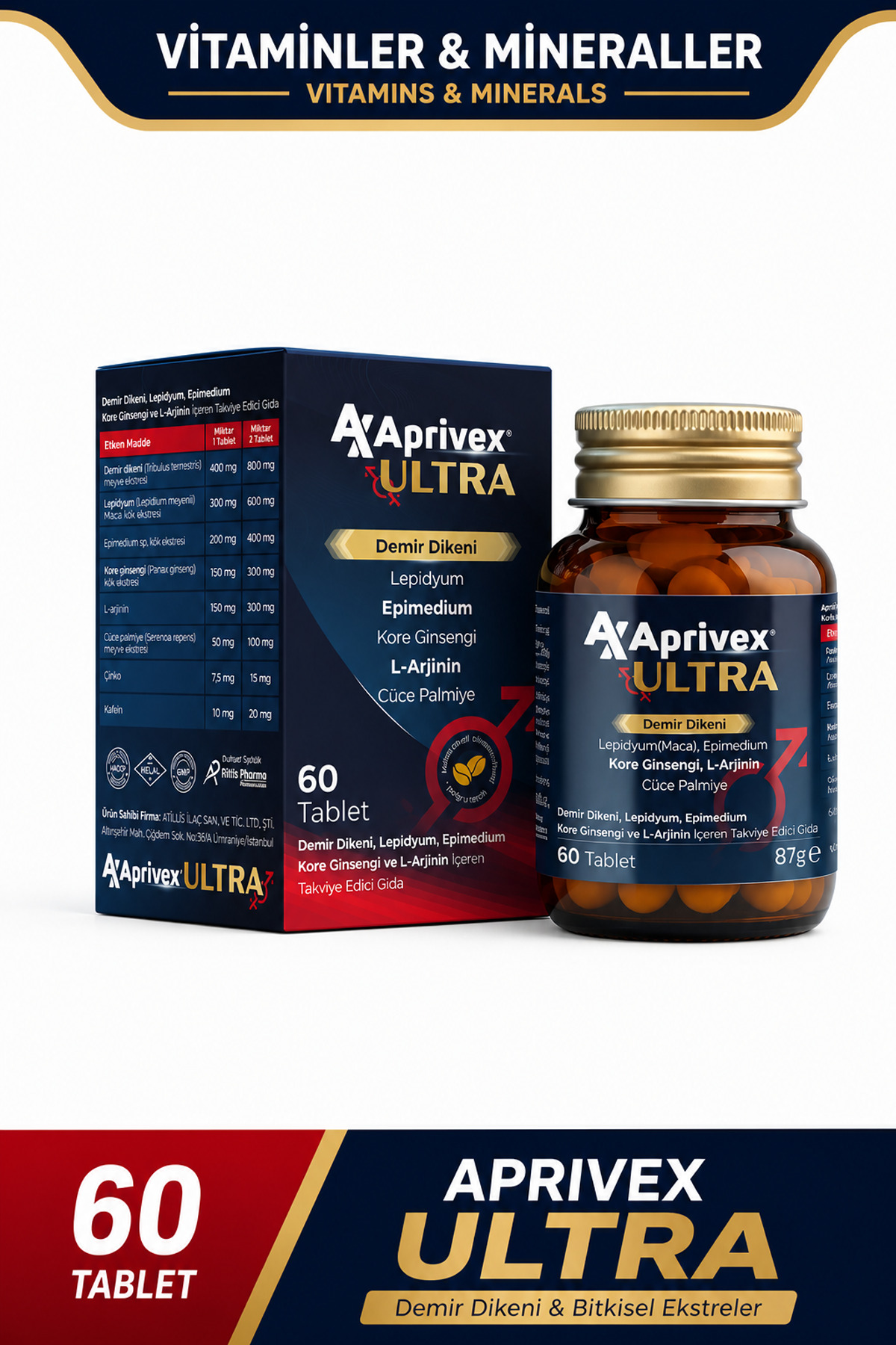 Aprivex Ultra 60 Tablet Ginseng L-Arjinin Tablet Bitkisel Kompleks
