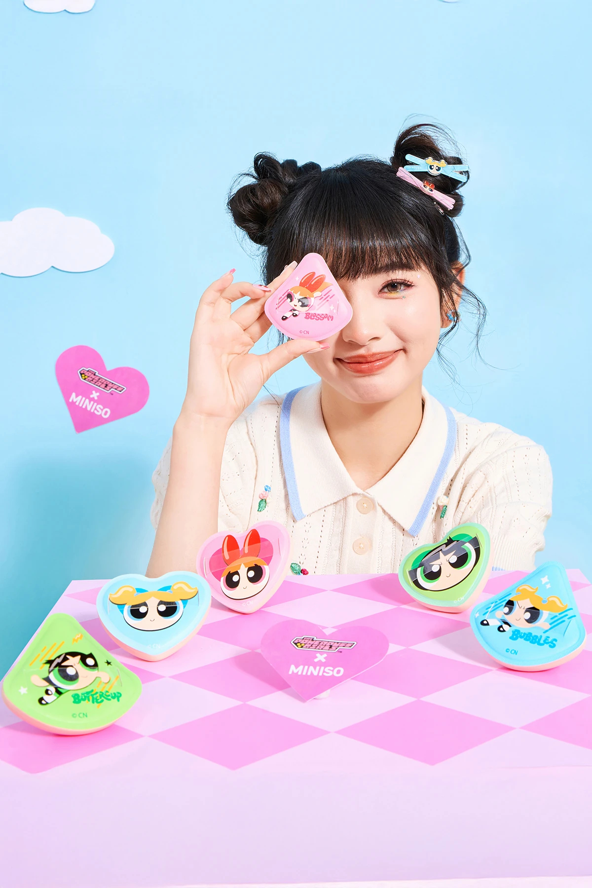 Powerpuff Girls Lisanslı Bubbles Makyaj Puf Seti Kalp Şekilli Yumuşak 7,8 Cm — 2020023210109 — تصویر 4 از 5