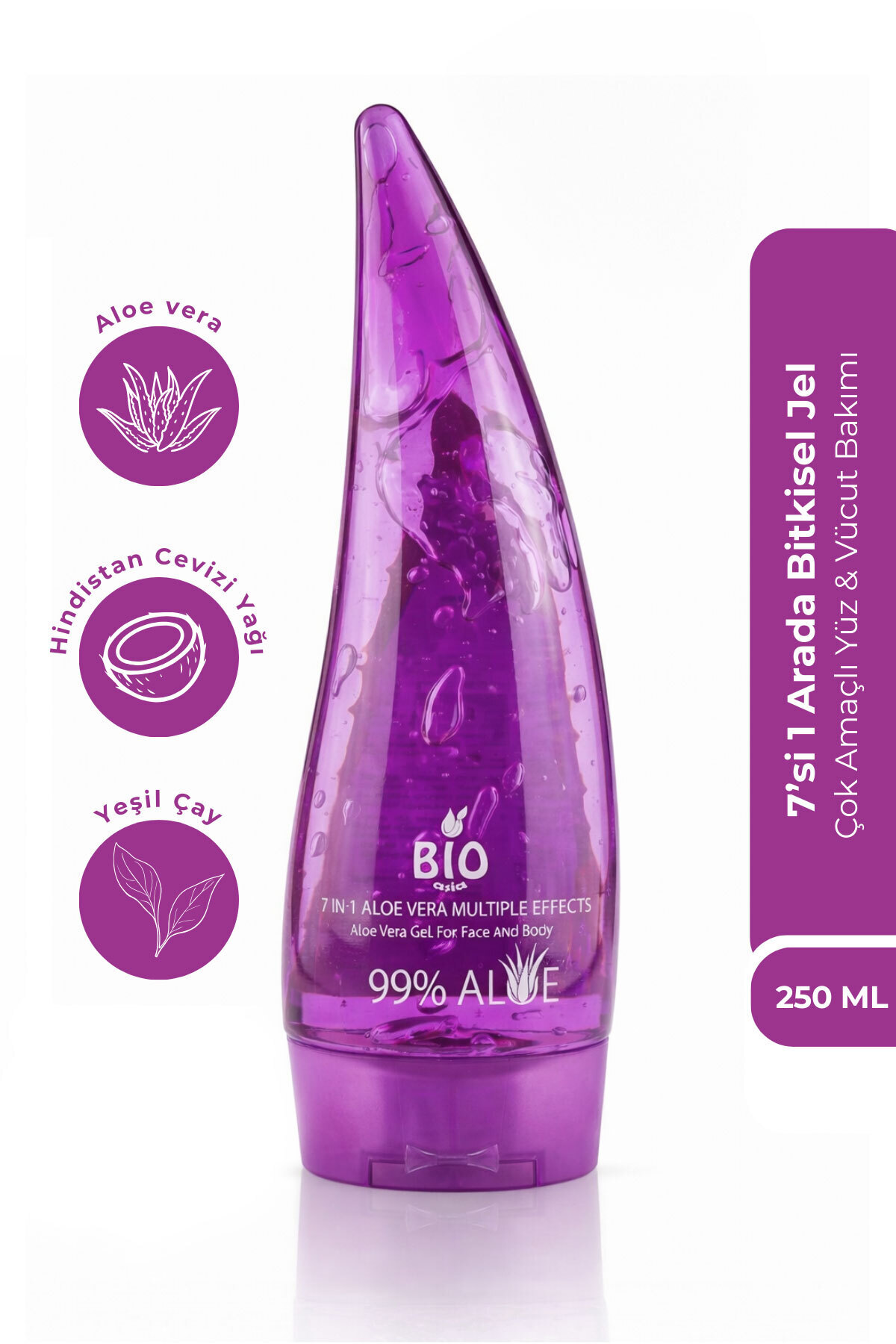 Bio Asia 7 Etkili Bitkisel Jel 250 ml – Aloe Vera & Yeşil Çay & Çay Ağacı Yağı — BIO-ALOEJEL-7IN1