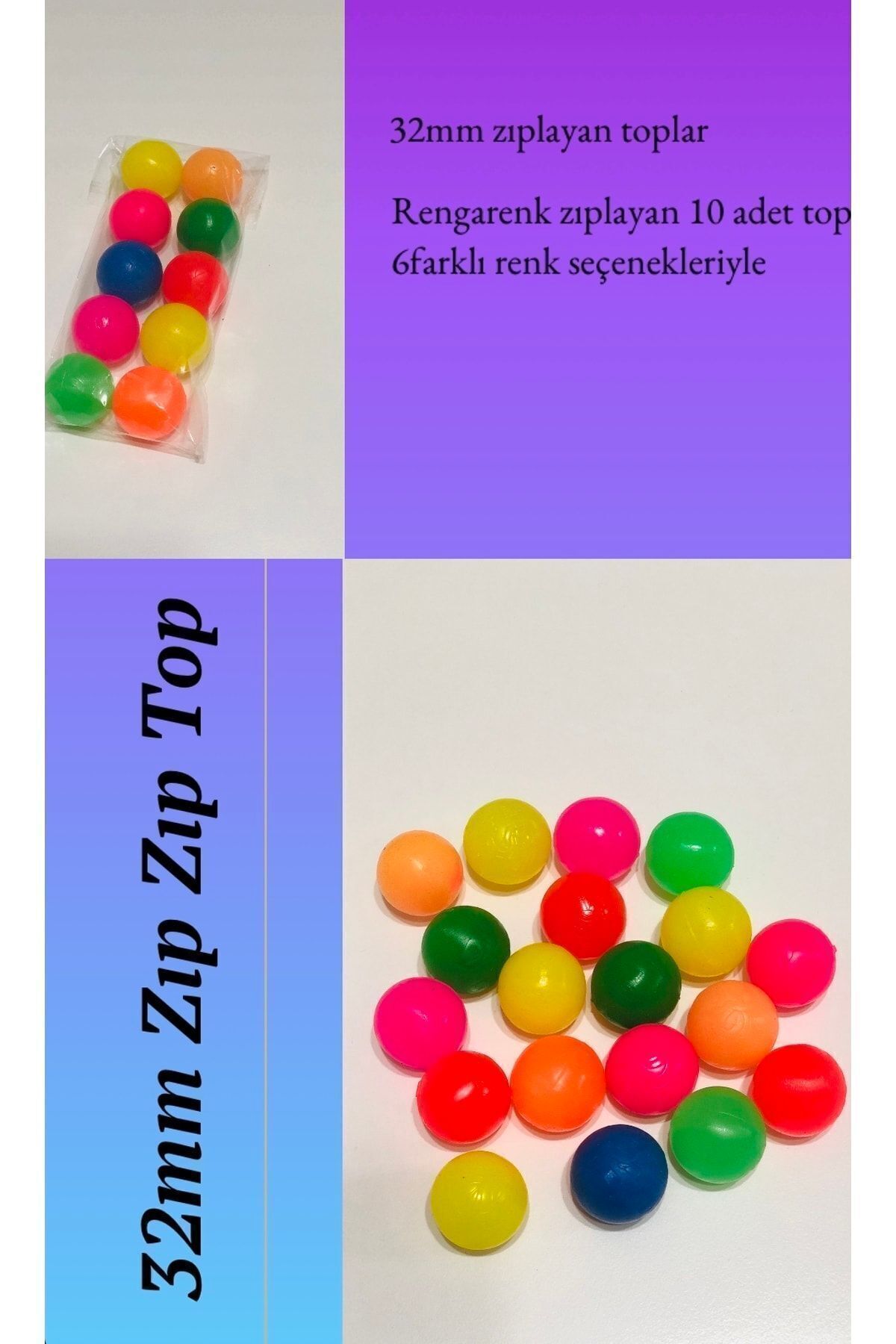burak toys 32mm Zıpzıp Top - 1 Adet Rengarenk Zıplayan Toplar
