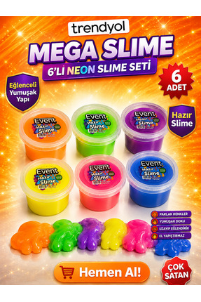 Genel Markalar Event 6 Renk Neon Fosforlu Hazır Slime - Hazır Slaym Oyunu 6x1...