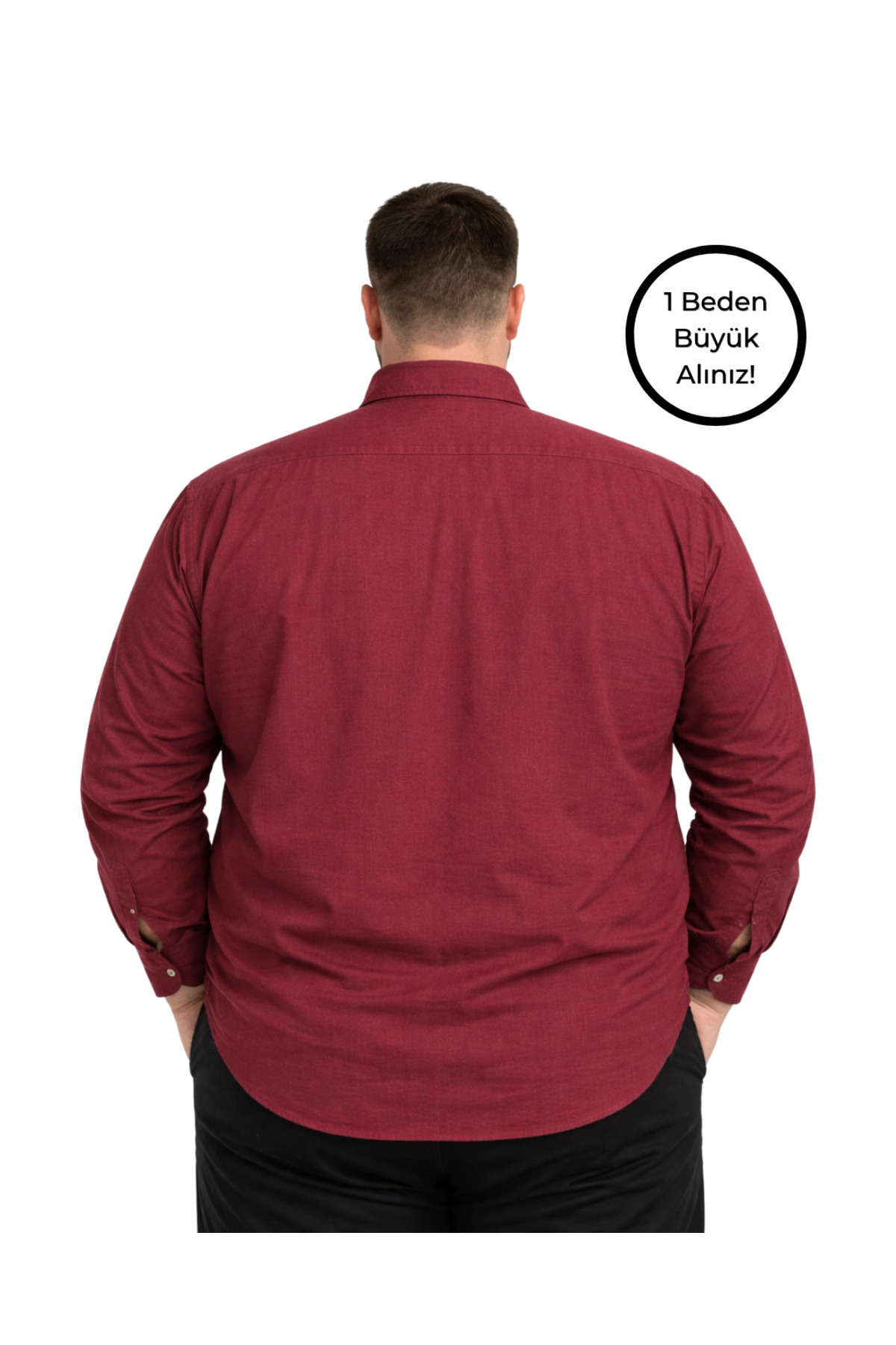 BattalModa Erkek Büyük Beden Bordo Uzun Kollu Gömlek 3XL-4XL-5XL-6XL görsel 3