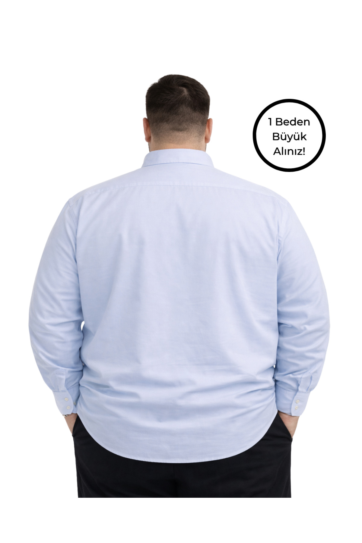 BattalModa Erkek Büyük Beden Açık Mavi Uzun Kollu Gömlek 3XL-4XL-5XL-6XL-7XL-8XL görsel 3