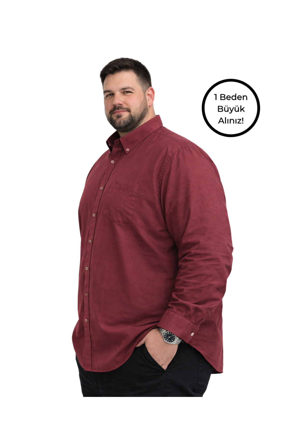 BattalModa Erkek Büyük Beden Bordo Uzun Kollu Gömlek 3XL-4XL-5XL-6XL görsel 2