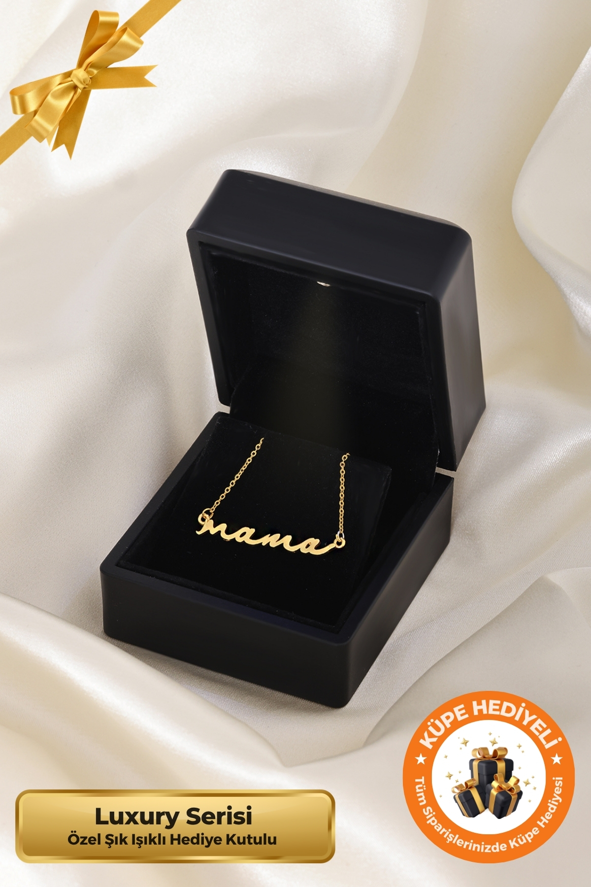Lucente Jewellery Işıklı Hediye Kutulu 925 Ayar Luxury Serisi Mama / Anne Yazılı Özel Model Gümüş Anneler Günü Hediyesi İçin 45 Cm Zincirli Anneye Hediye Anneler İçin Özel Tasarım Küpe Hediyeli Şık ve Zarif Kolye