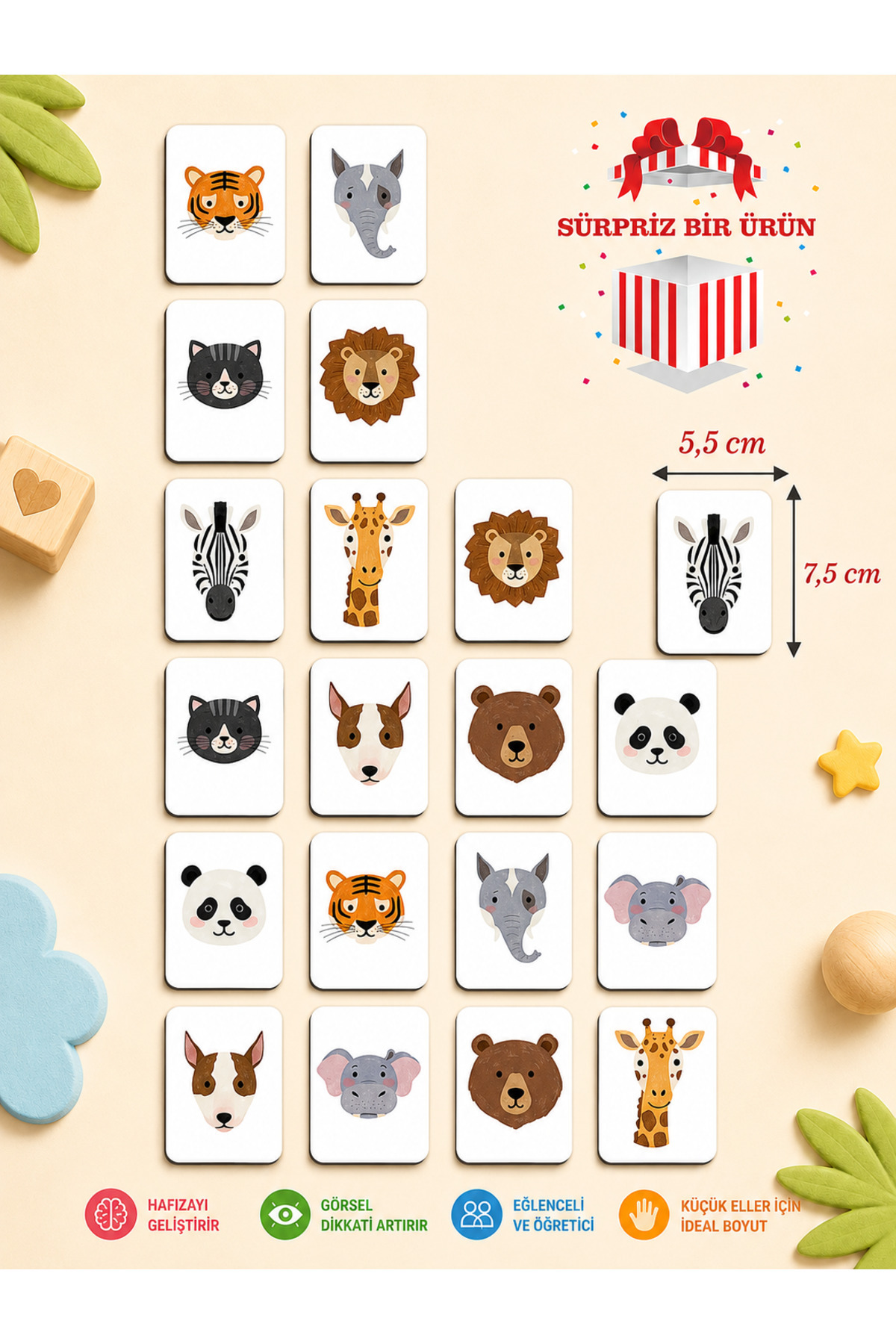 Smart Cards Matching Game Cute Animal Memory Card Wooden Educational Puzzle Toy (5.5X7.5 CM)