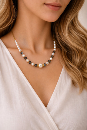 Camellie KY Jewels Pearl Glow | Premium Kristal & Ekru Vegan Cam İnci Altın K...