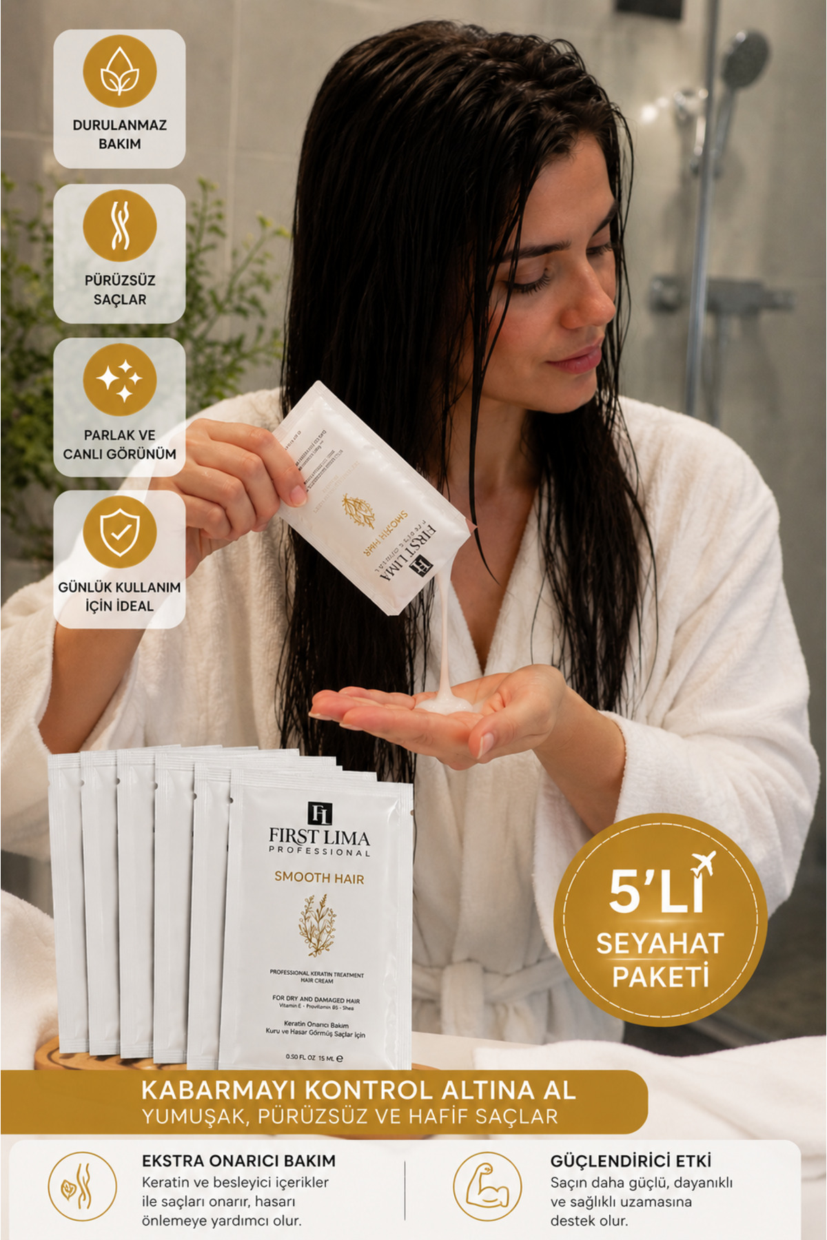 کرم مسافرتی Smooth Hair Moisture Bomb، ترمیم کننده فوری موهای خشک و آسیب دیده، 5*15 میلی لیتر - سایز مسافرتی — تصویر 3 از 4