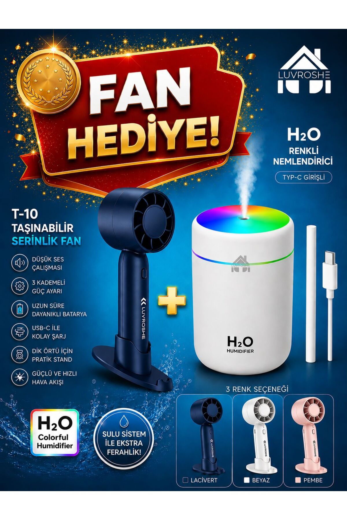 FAN+ 300 Ml Ultrasonic Air Humidifier Steam Machine And Aroma Diffuser H2O