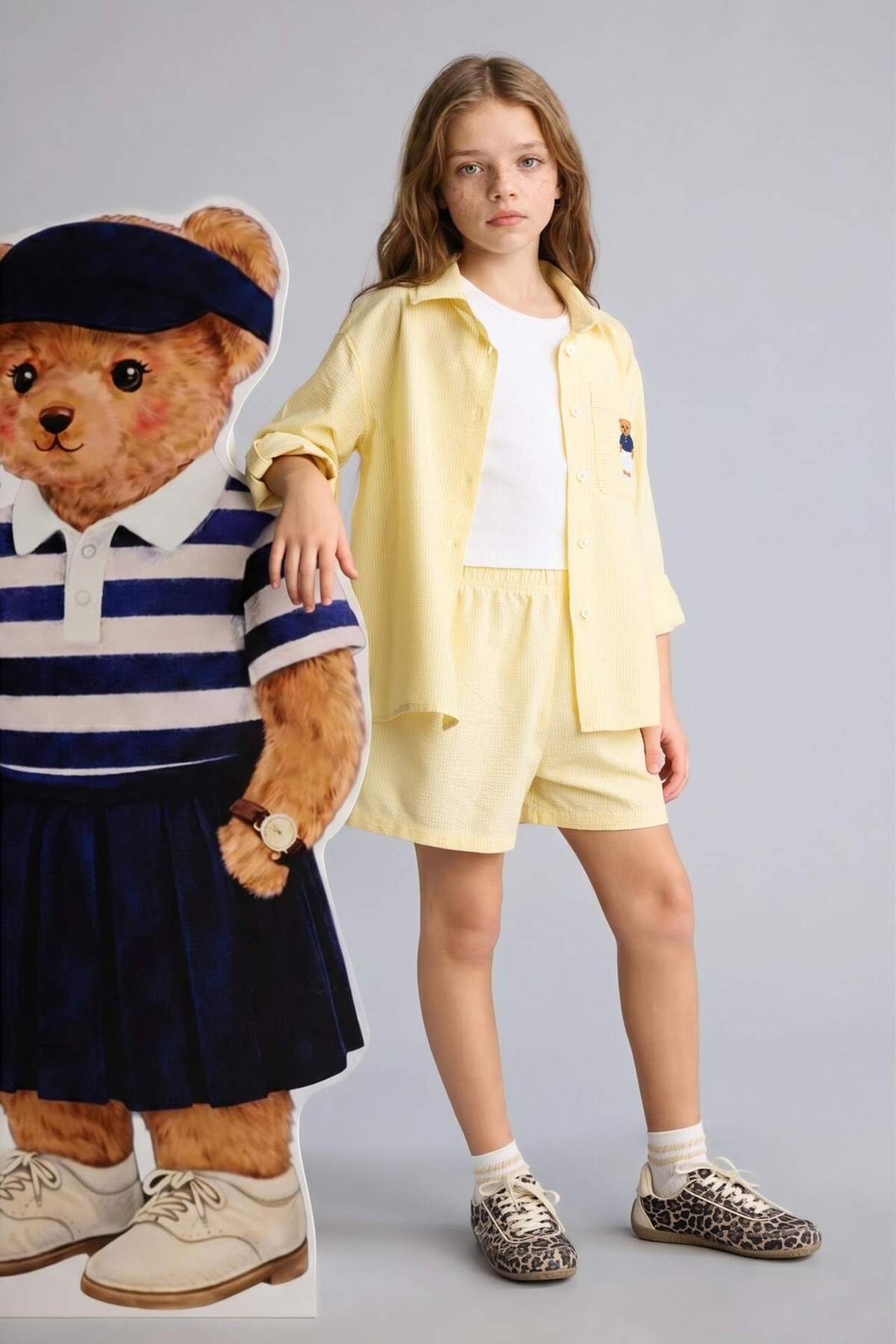 Defacto Crinkle Fabric 2-Piece Teddy Bear Set for Girls H3248A826Sm