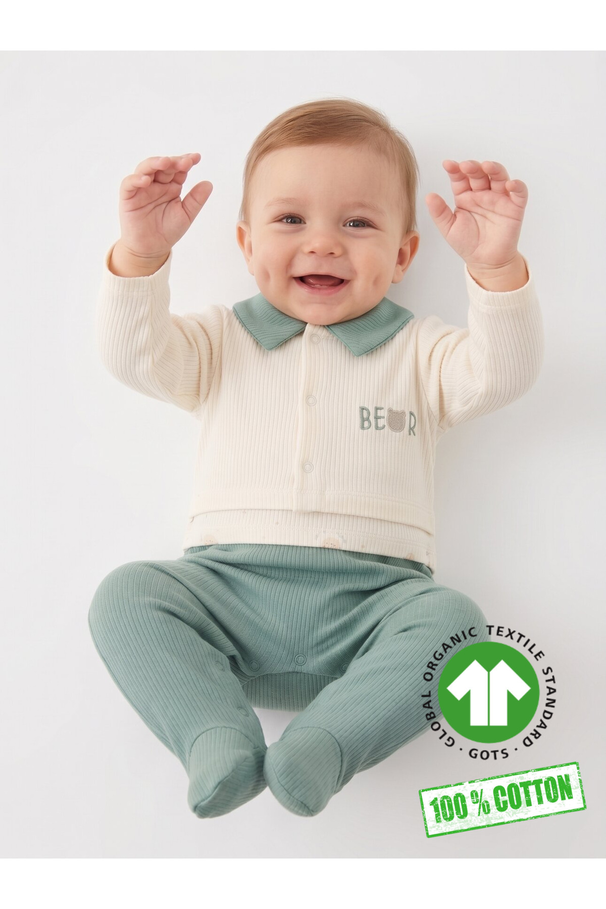 Kids Kingdom Cotton Teddy Bear Detailed Snap Fastener Baby Collar Baby Boy Jumpsuit