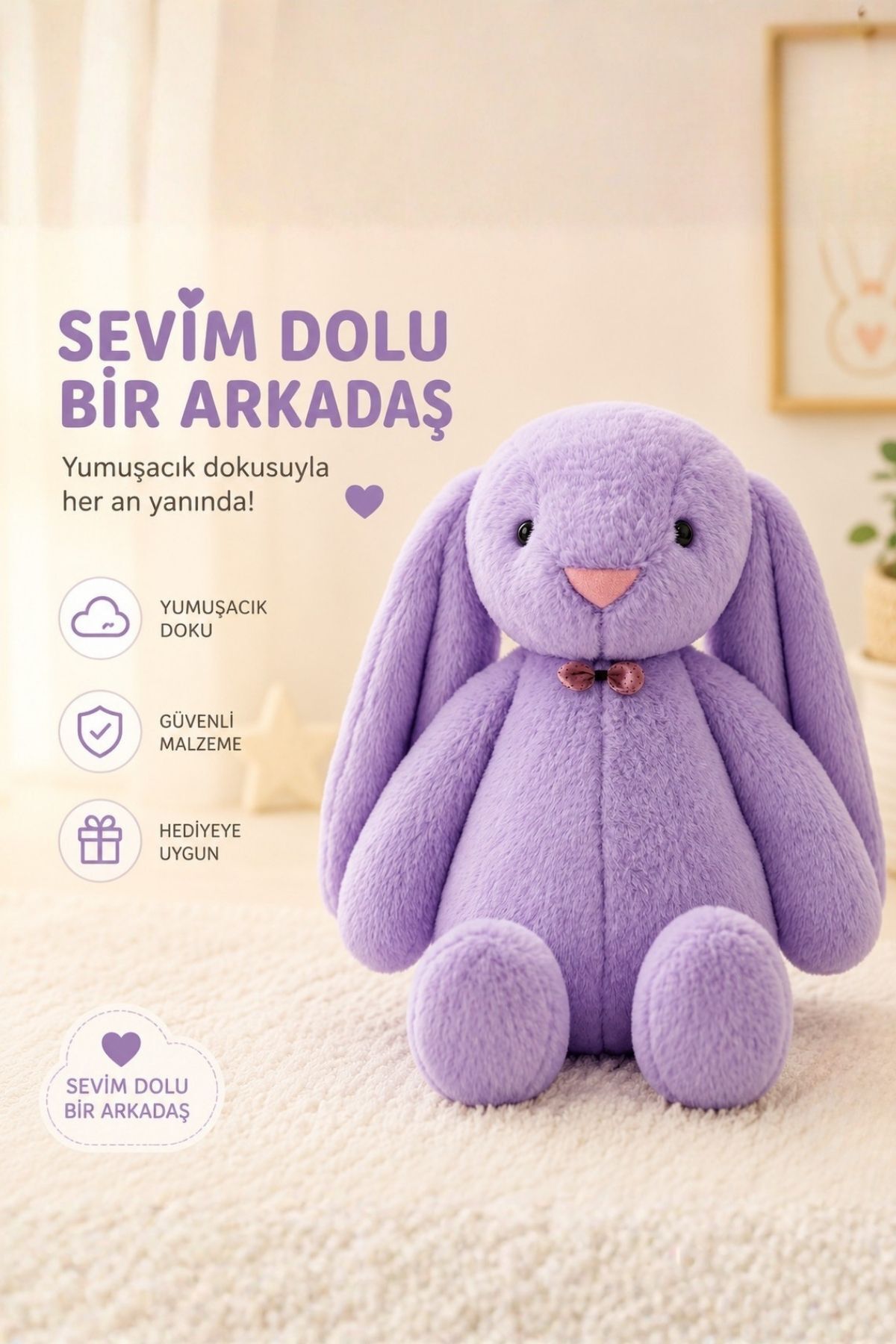 My Sleeping Friend Long Ear Bunny Plush Rabbit with Bow Tie 65 cm