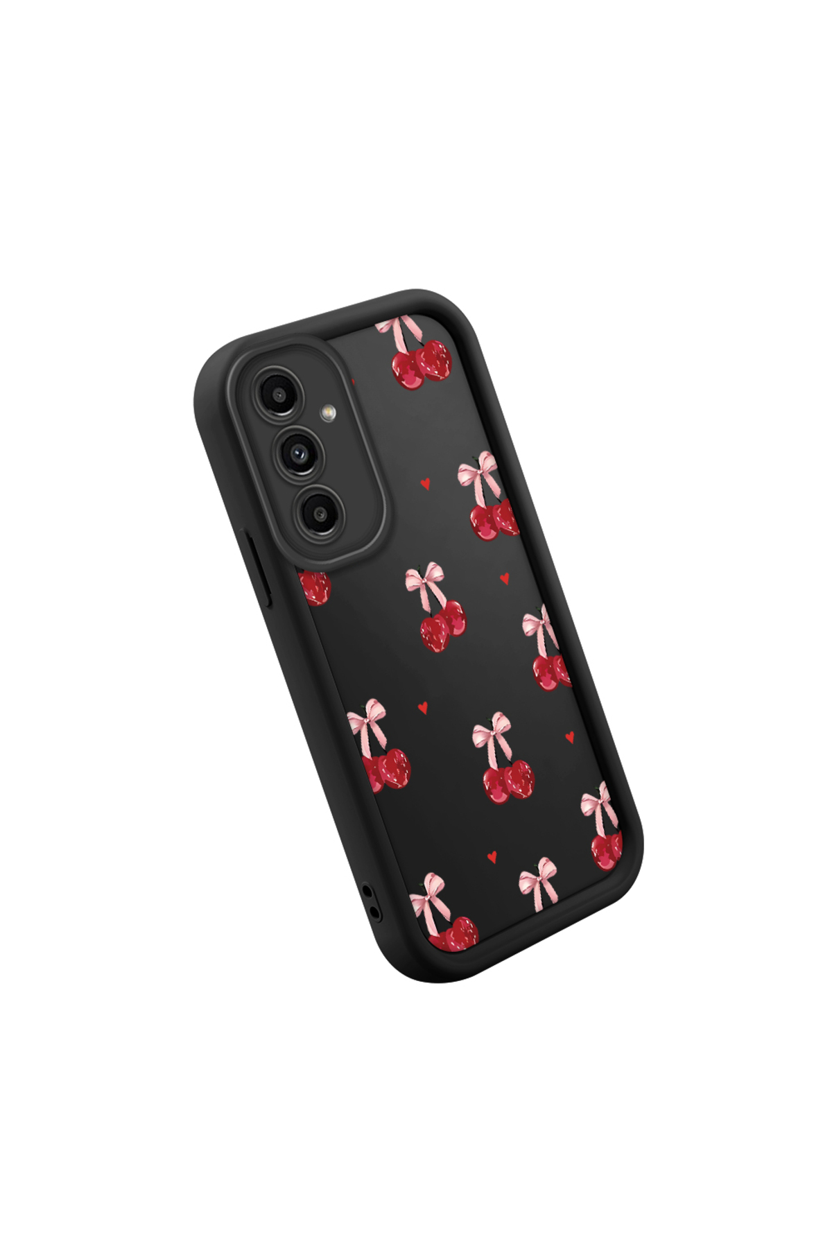 Samsung Galaxy A13 5G Compatible Black Silicone Cherry Pattern Shock Absorber Phone Case