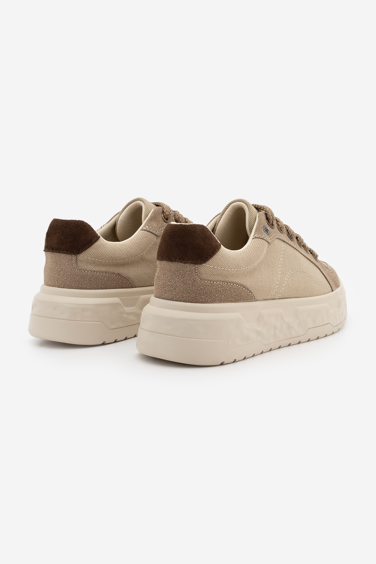 Marjin Kadın Sneaker Süet Yüksek Kalın Desenli Ultra Hafif Taban Bağcıklı Spor Ayakkabı Keten Noska Bej görsel 7