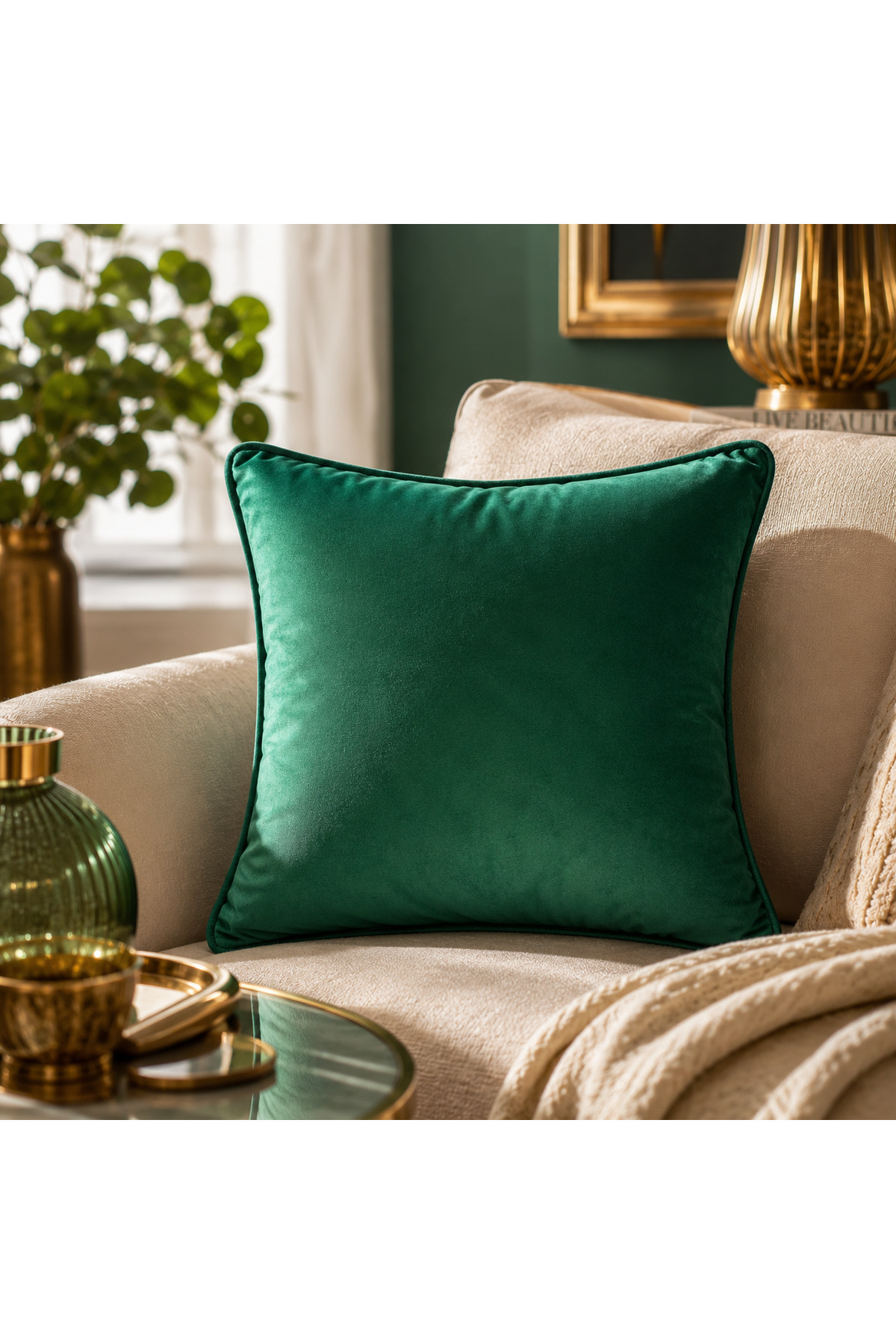 Imported Silk Velvet Emerald Green Pillowcase 43x43cm